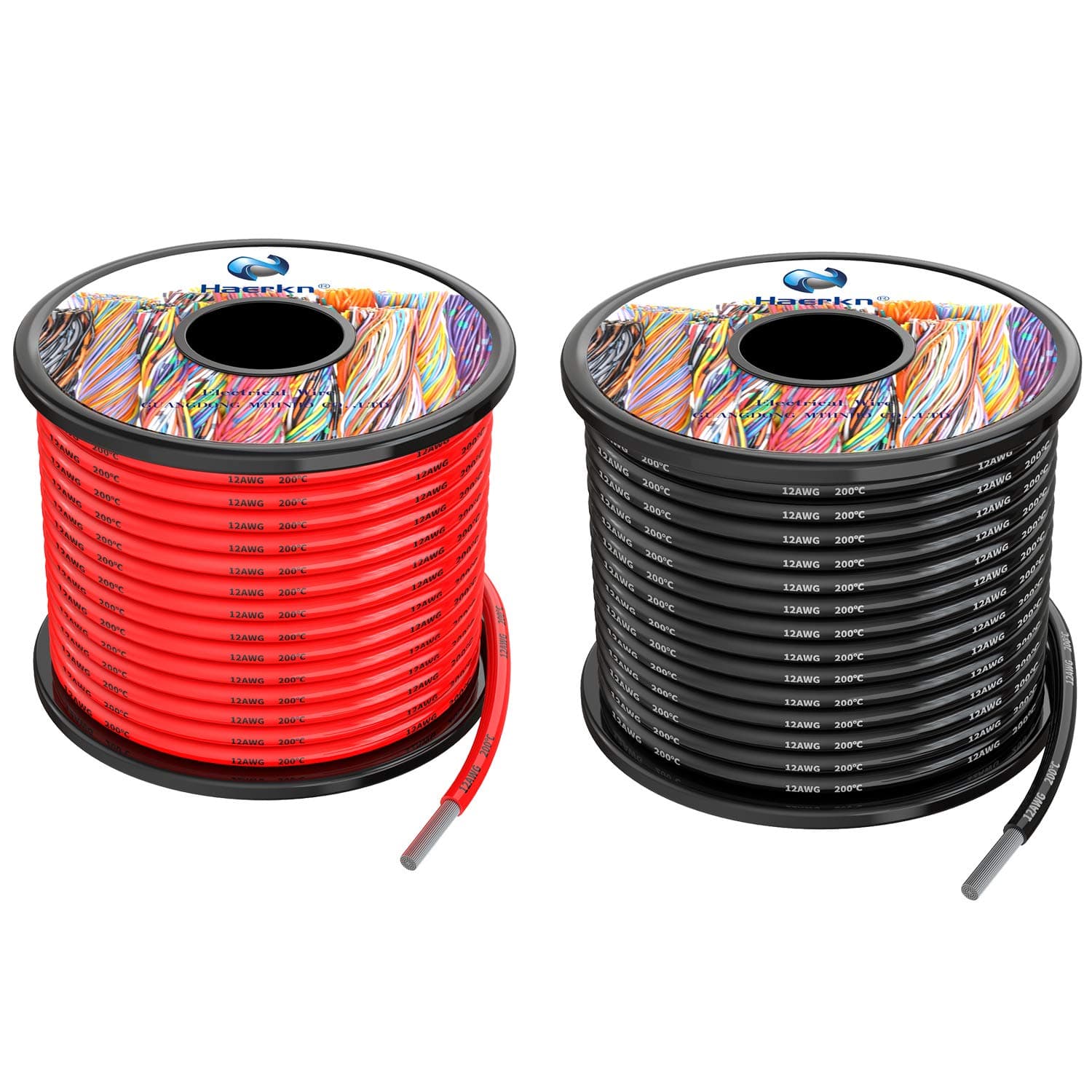 Haerkn 3.3mm² 12awg Silicone Electrical Wire Cable 20Meters [Black 10Meters Red 10Meters] 12 Gauge Separete Wire Hook Up Oxygen Free Stranded Tinned Copper Wire High Temperature Resistance Spool