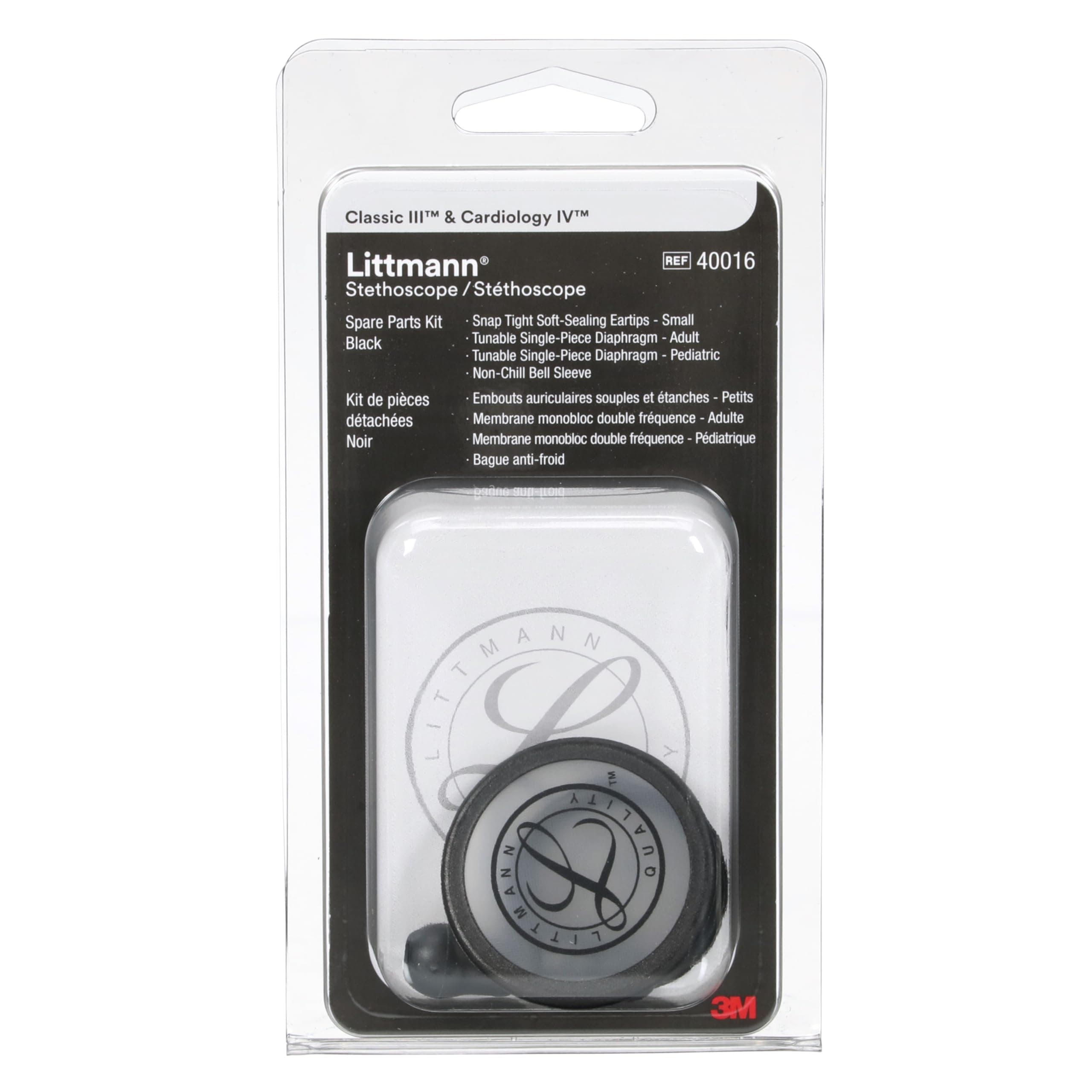 3M Littmann Stethoscope Spare Parts Kit, Classic III, Black, 40016