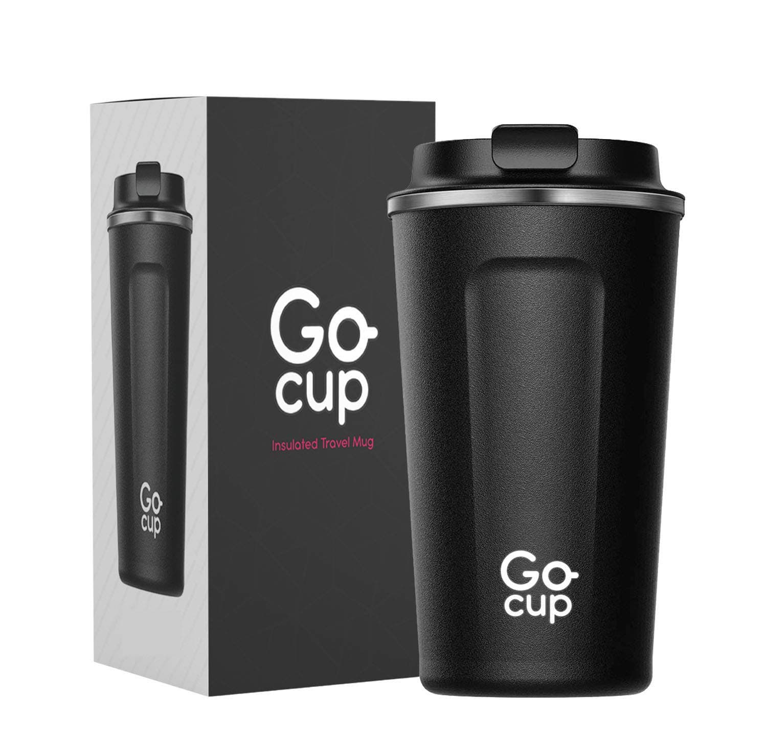 Travel Mug, Insulated Coffee Cup - Vacuum Insulation Stainless Steel Mug for Hot and Cold Drinks Black, 510ml