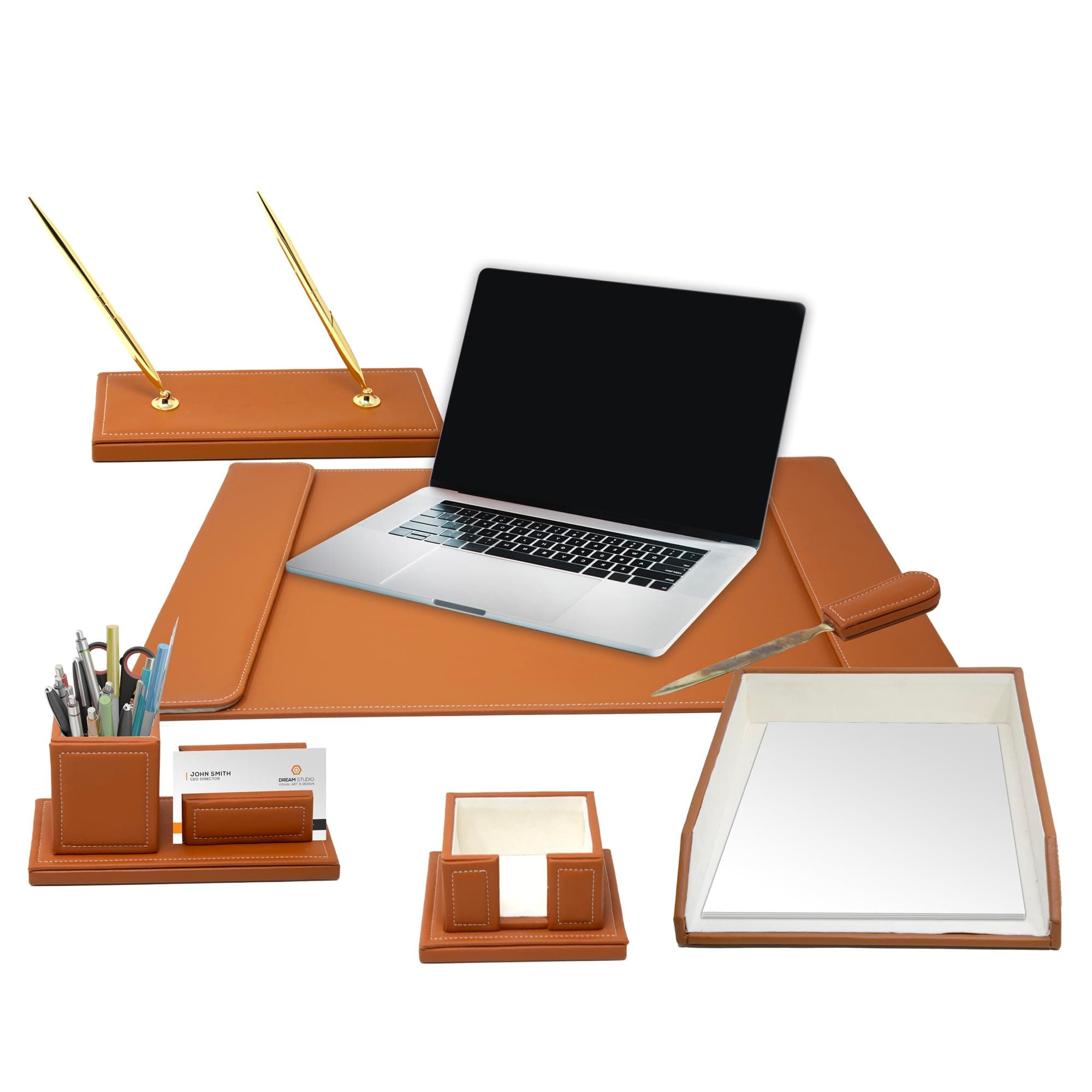 6 Piece Genuine Leather Desk Organizer Set