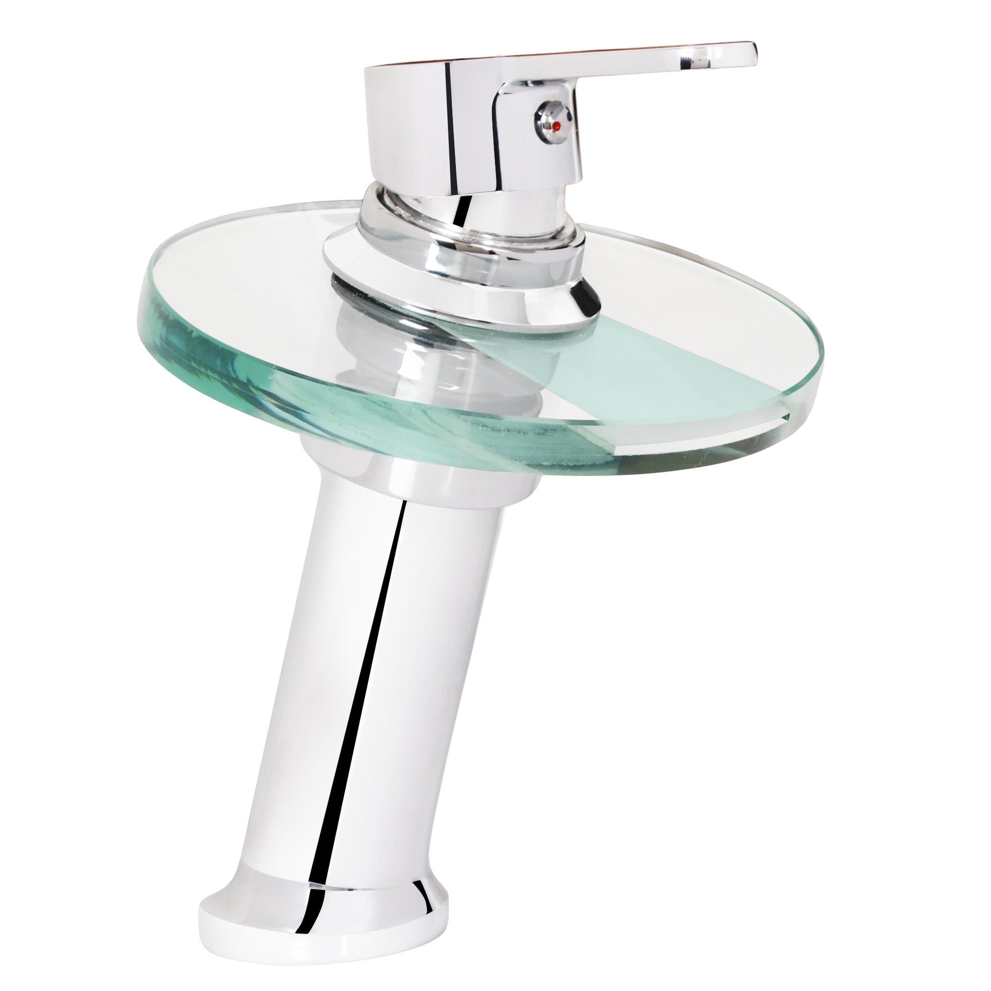 SBD™ Elegant Bathroom Waterfall Glass Basin Tap Single Lever Faucet Mixer (Hot & Cold Water) (Round Earth)