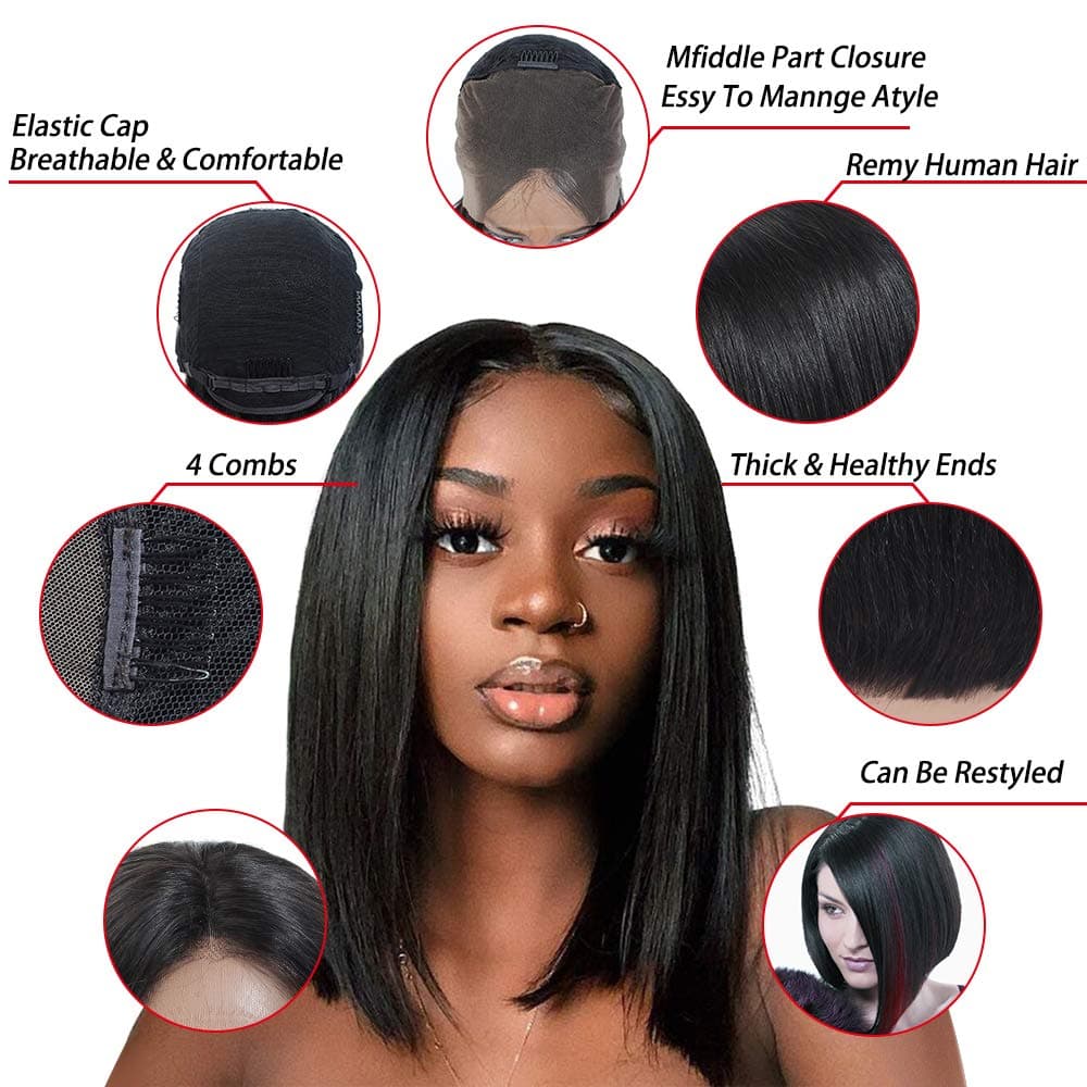 Bob Wigs 13x4 Lace Front Wigs Malaysian Human Hair wigs Pre Plucked Unprocessed Remy Human Hair lace front wigs for Women with Baby Hair Natural Color by Lovenea (10", 13X4 Bob Wig)