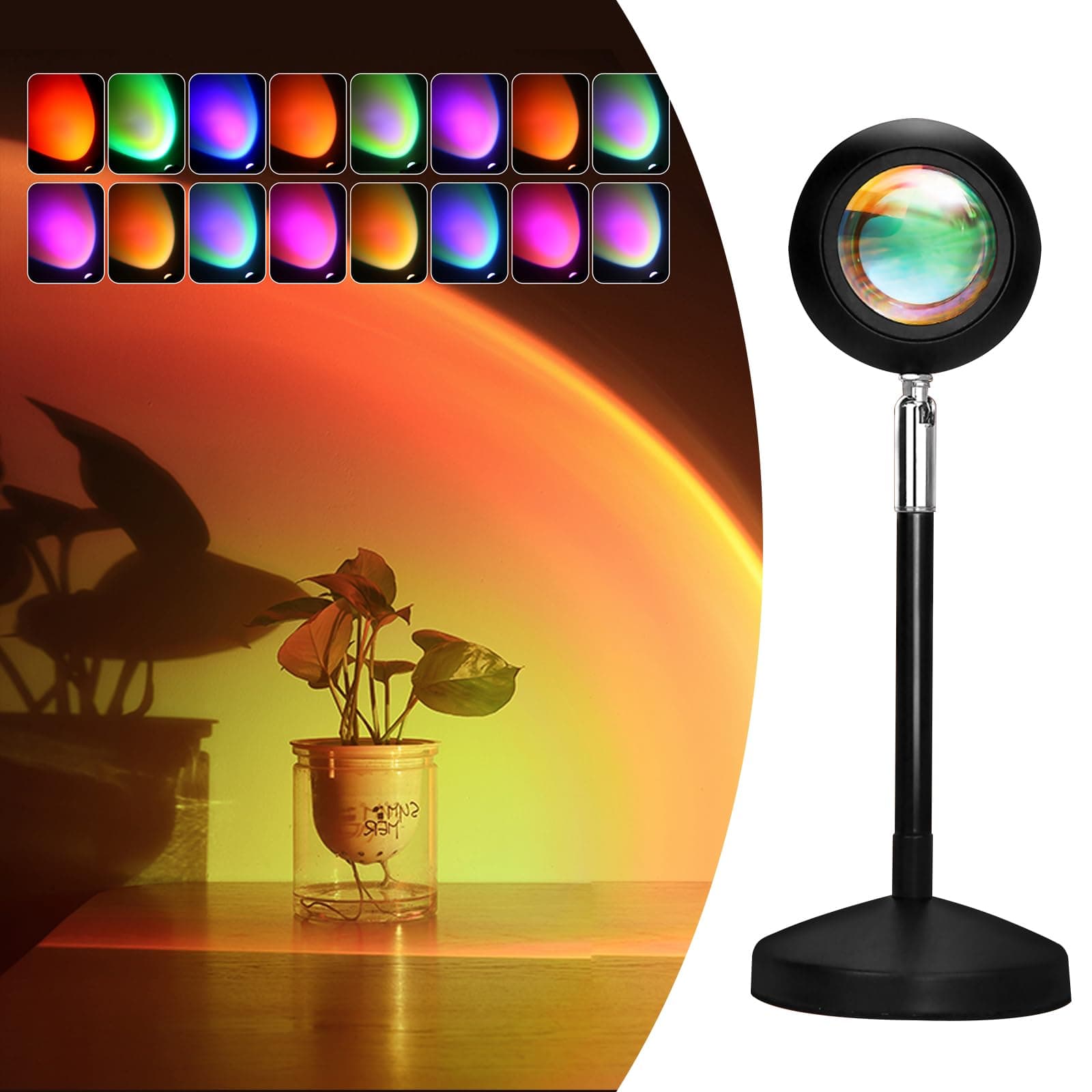 Sunset Lamp with Remote Control,Sunset Projection lamp 16 Colors/4 Modes,UFO Shape Rainbow Projection Night Light, Sunset Light 180 Degree Rotation,Sun lamp USB Charging,Sunlight lamp for Room Decors
