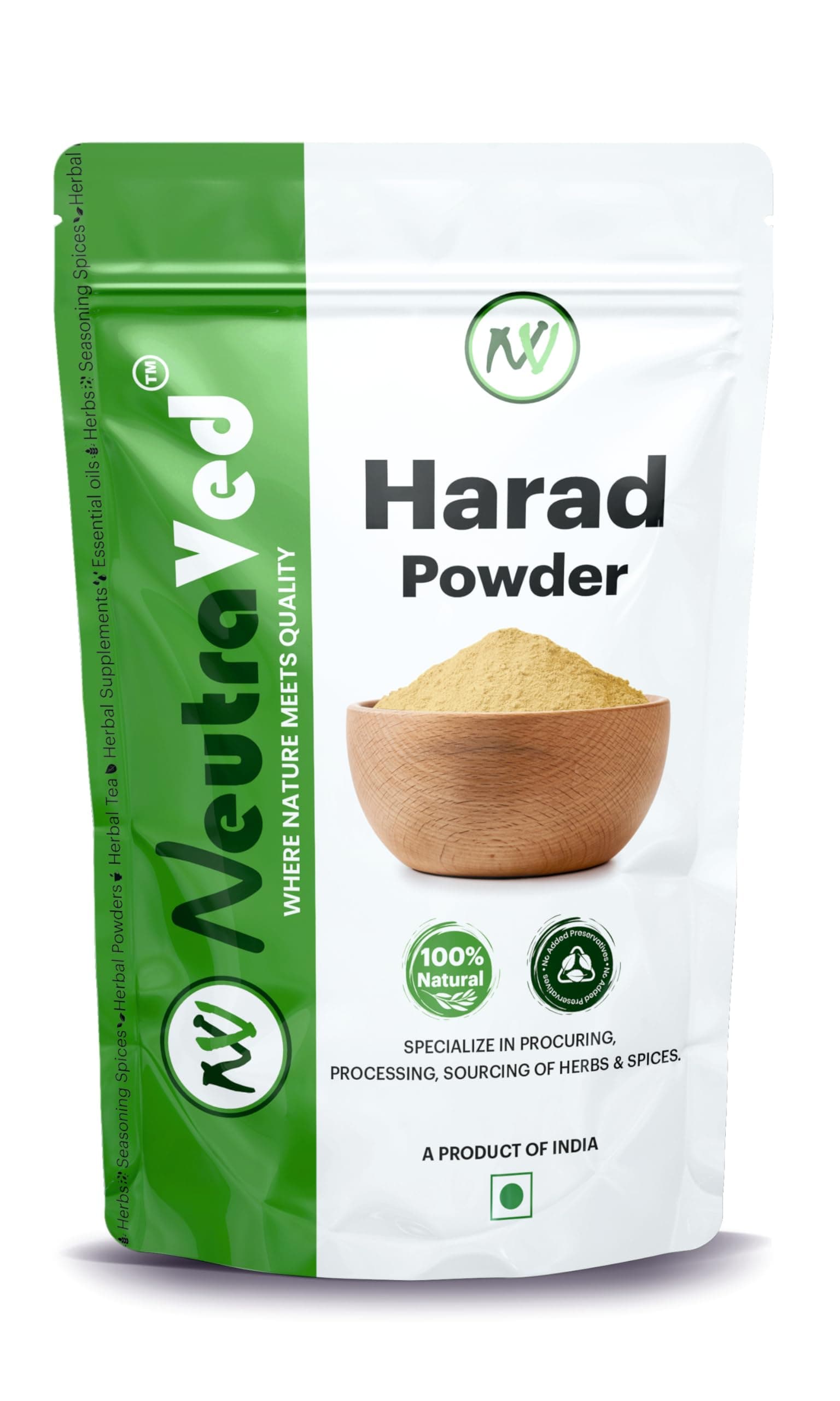 NeutraVed Harad Powder, 250g | Haritaki Fruit Powder, Terminalia Chebula, Natural | Stand Up Ziplock Pouch Reusable, 250g