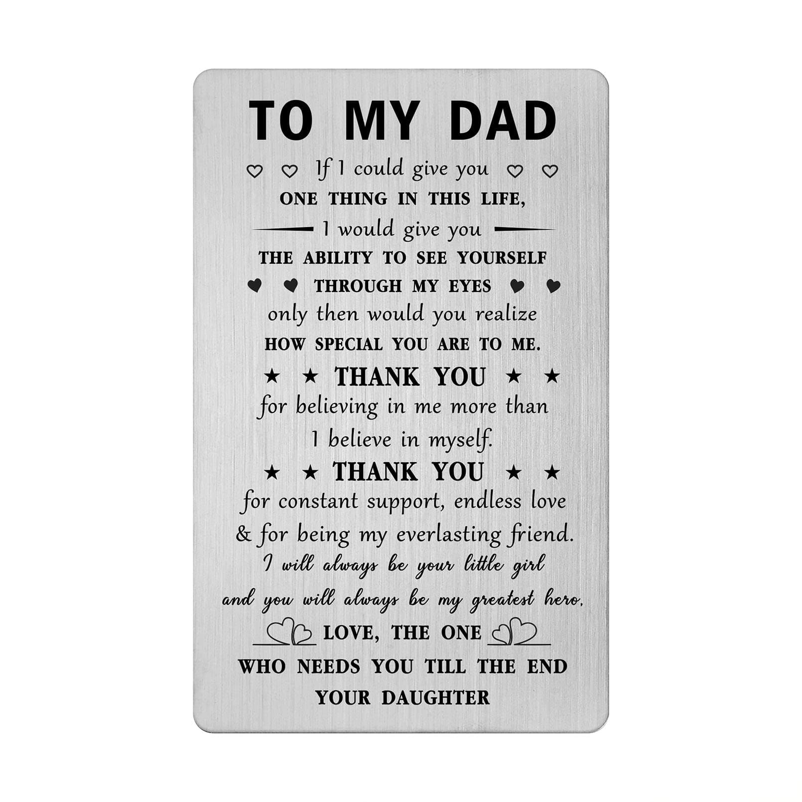 Mataly Love Dad Birthday Card Thank You - I'll Always Be Your Little Girl - Father's Day Gifts for Dad from Daughter, Valentines Day Dad Engraved Wallet Card from Daughter