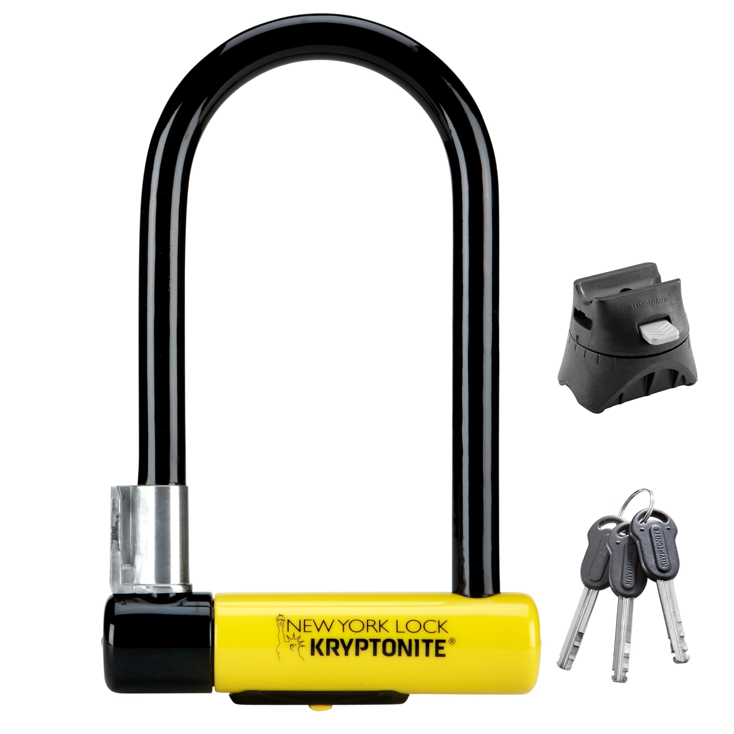 Kryptonite New York Standard Bike U-Lock, Heavy Duty Anti-Theft, 16mm Shackle with Mounting Bracket and Keys, Ultimate Security for Bicycles E-Bikes and Scooters.