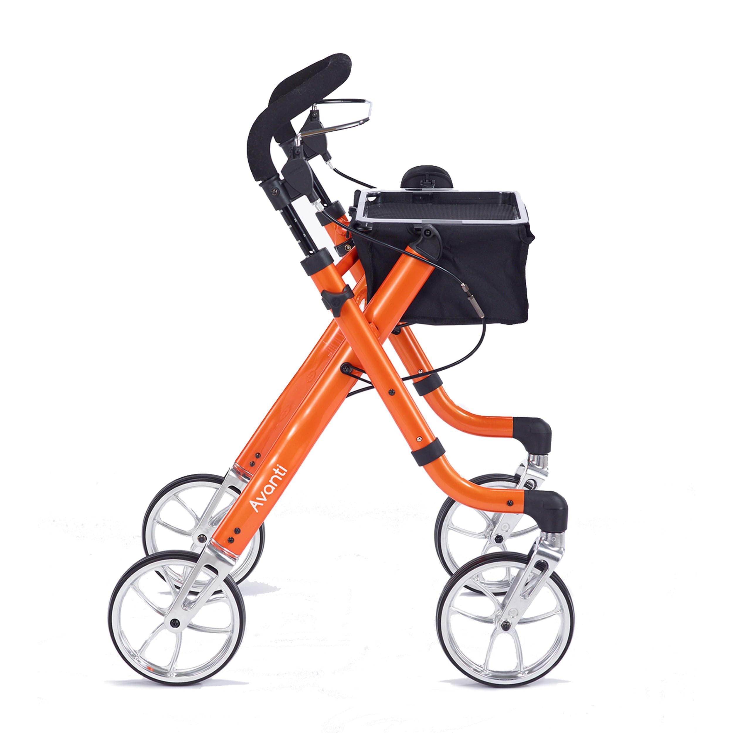 Comodità Avanti Mobility Rolling Walker, Wheeled Rollator with Tray and Brakes for Adults and Seniors, Lightweight Easy Folding, 4 Wheel, 1 Handed or 2 Hand Operation, Metallic Orange