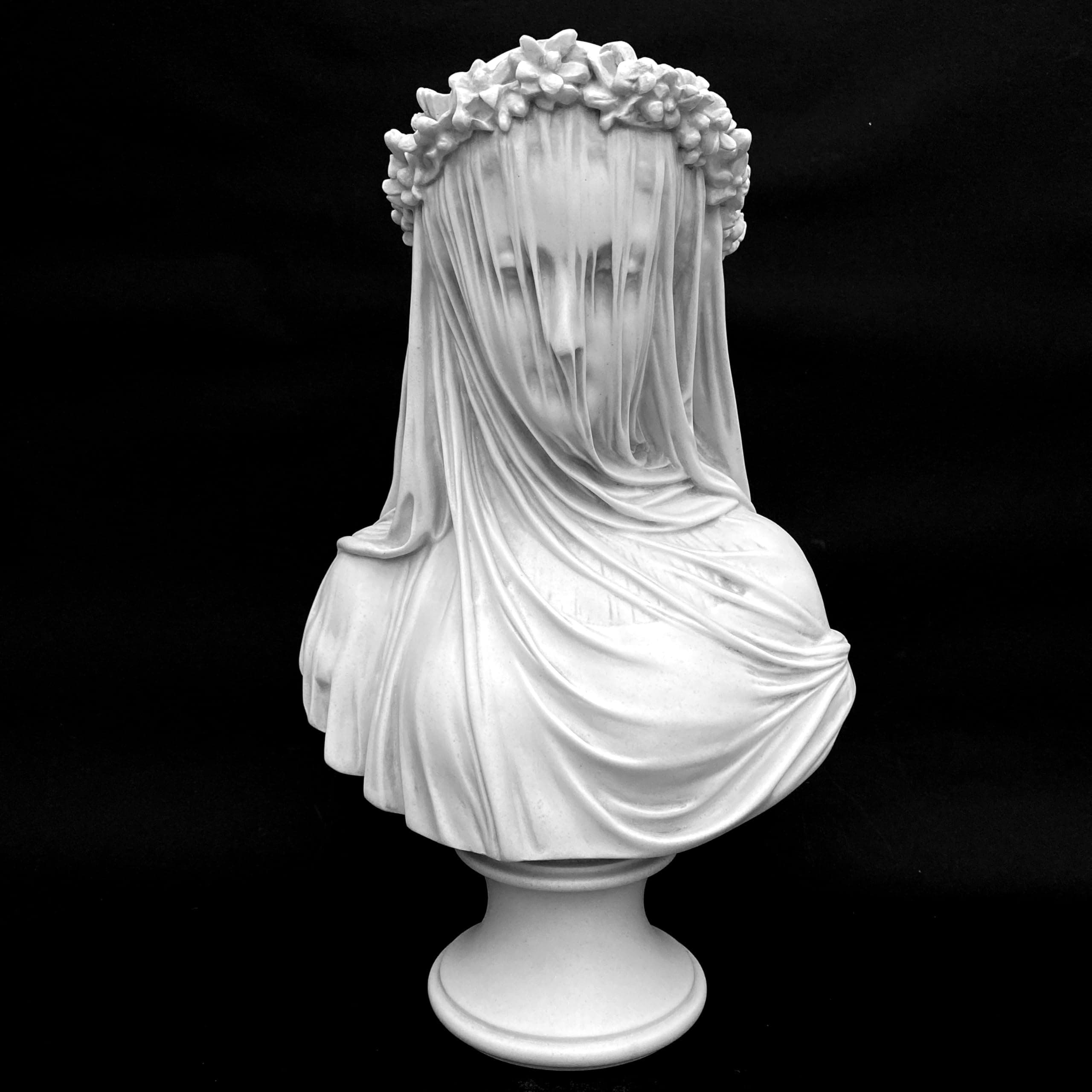 Veiled Lady Bride Marble Bust Sculpture 14" - MADE IN THE UK