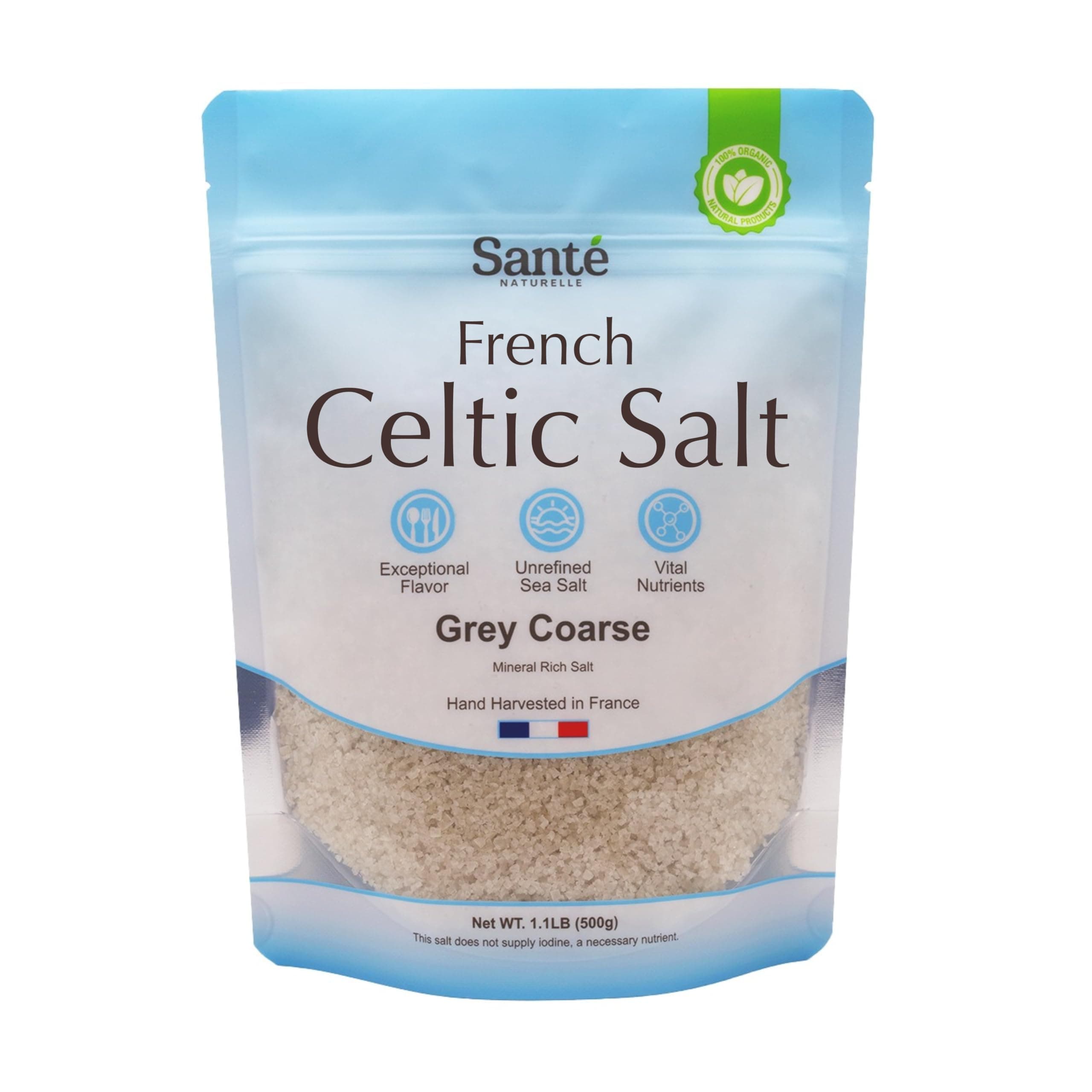Celtic Salt Grey Coarse - 1.1lb (18oz) Unrefined French Sea Salt Organic, Rich in 82+ Minerals Salt, Hand Harvested Sal Celtica