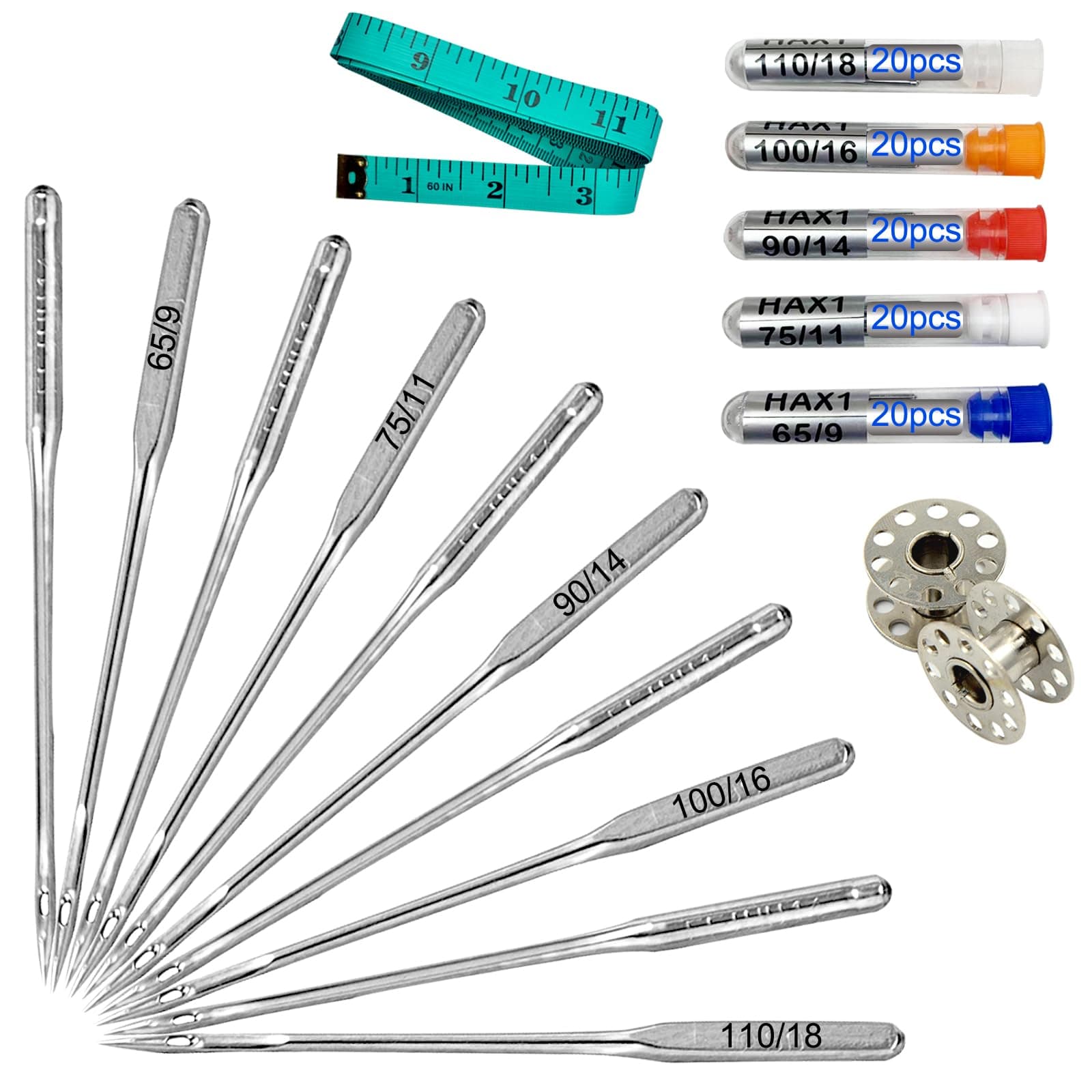 Sewing Machine Needles, 100 PCS Universal Sewing Machine Needle Set for Singer, Brother, Janome, Varmax, and Other Brands of Home Sewing Machines, Sizes 65/9, 75/11, 90/14, 100/16, 110/18