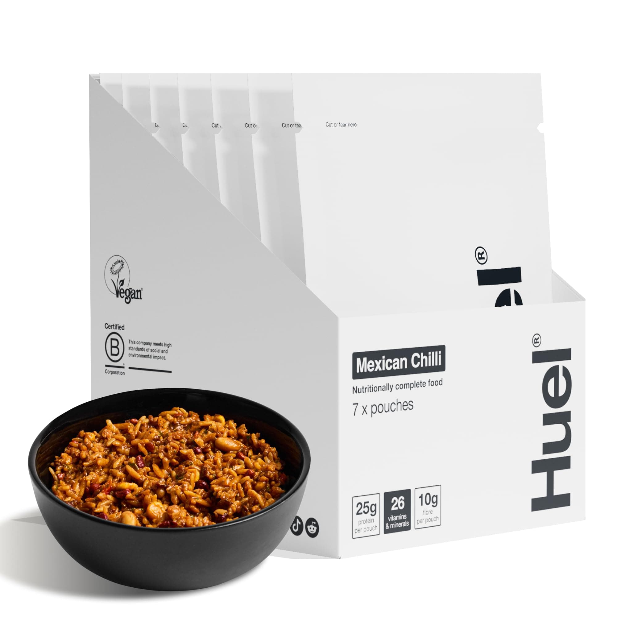 Hot & Savoury Meal Packs, Mexican Chilli, 7 Meals, Plant-Based Protein Meal with 25g Protein, 26 Vitamins & Minerals, Vegan, Nutritionally Balanced, High-Protein Ready Meals