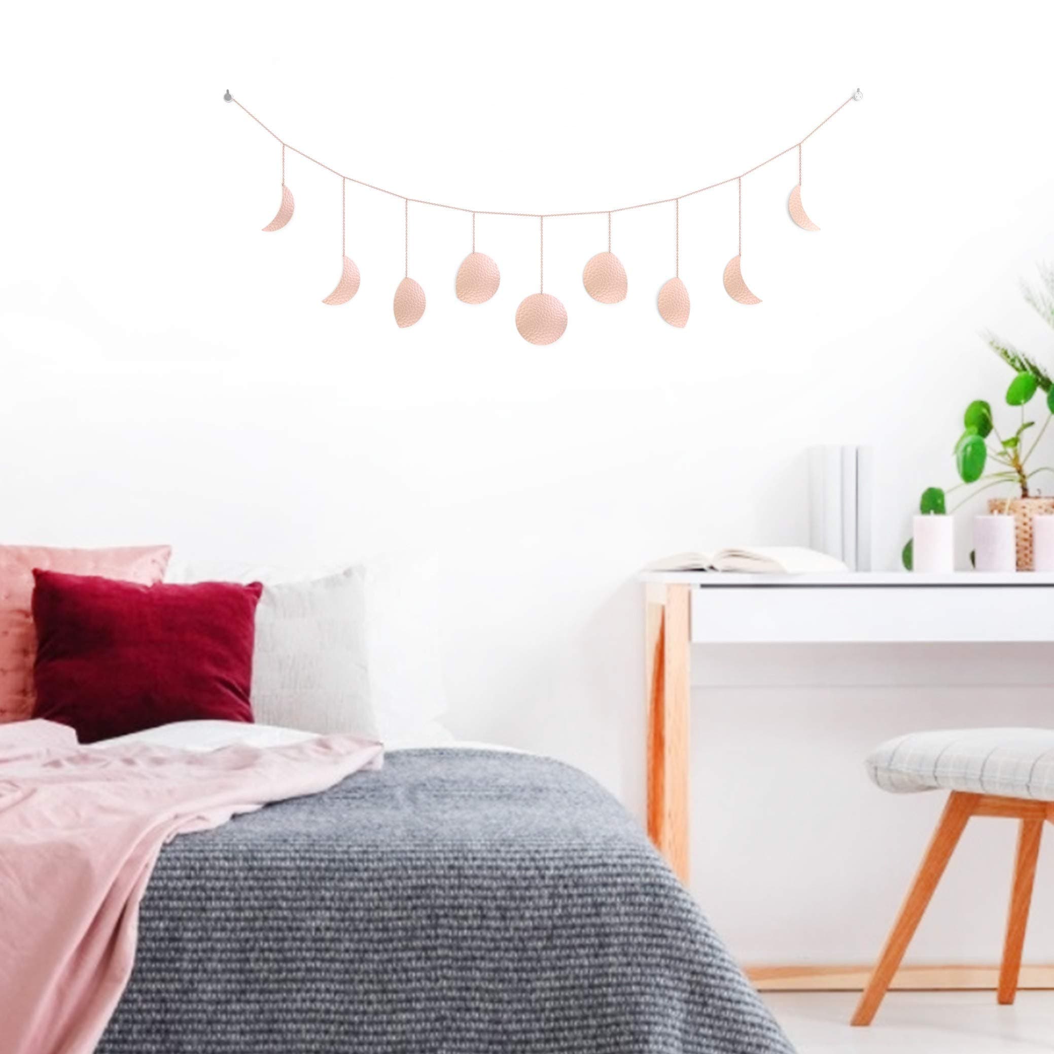 Tribe Glare Moon Garland Decor Moon Phase Wall Hanging Boho Art Wall Modern Home Decorations for Gifts Bedroom Apartment Dorm Office,47" Rose Gold