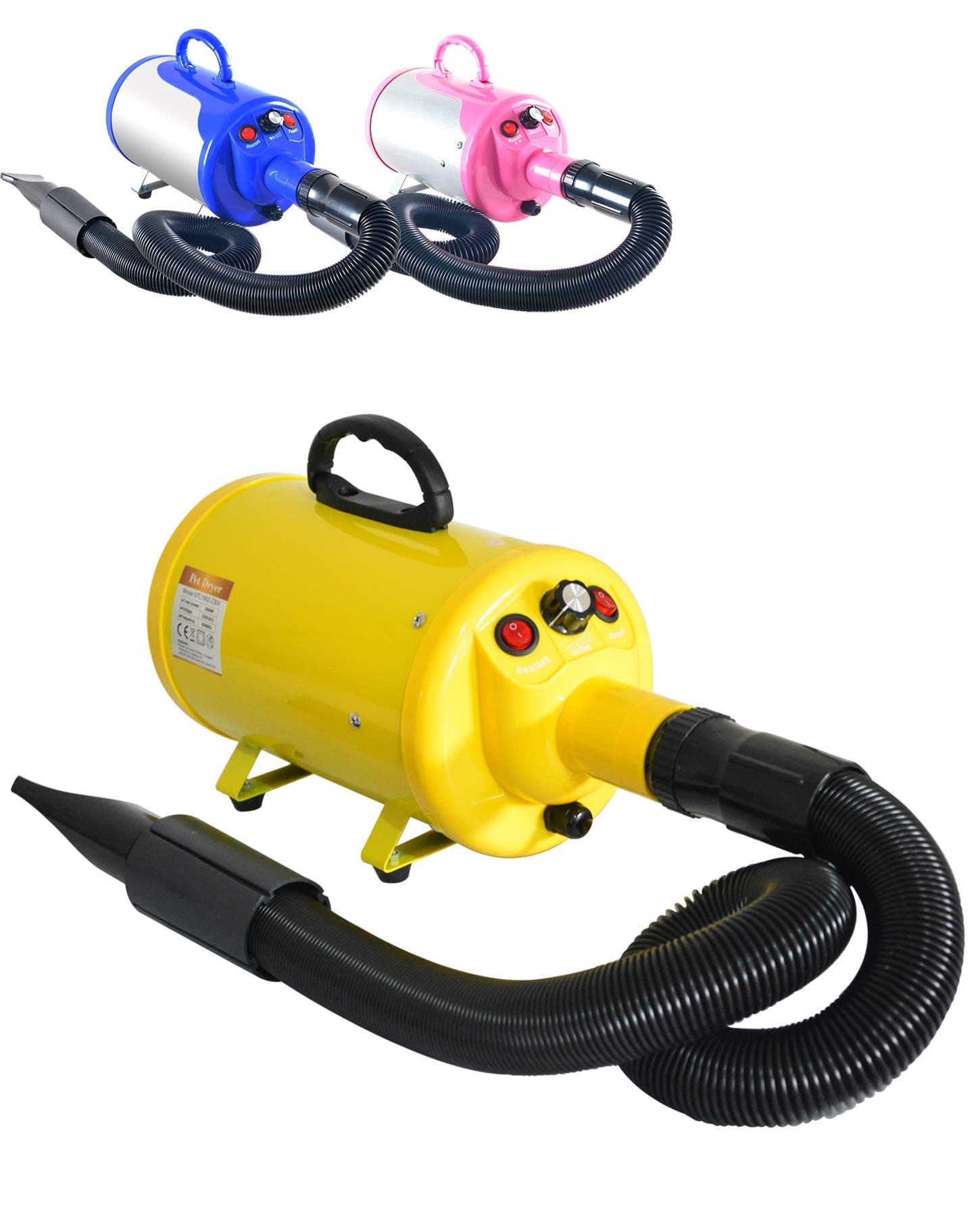Pet Supplies 2800w Professional Pet Hair Dryer with Hose: Powerful Blaster Dog Dryer with Variable Speed (Yellow)
