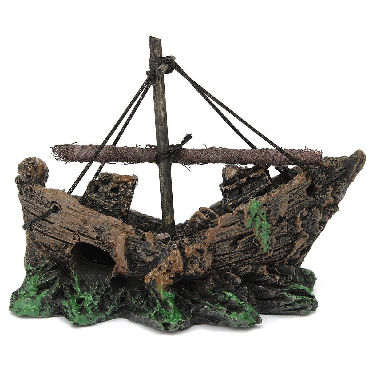 Fish Tank Decoration Cave Decor Sailing Boat Shipwreck Aquarium Sunk Ship