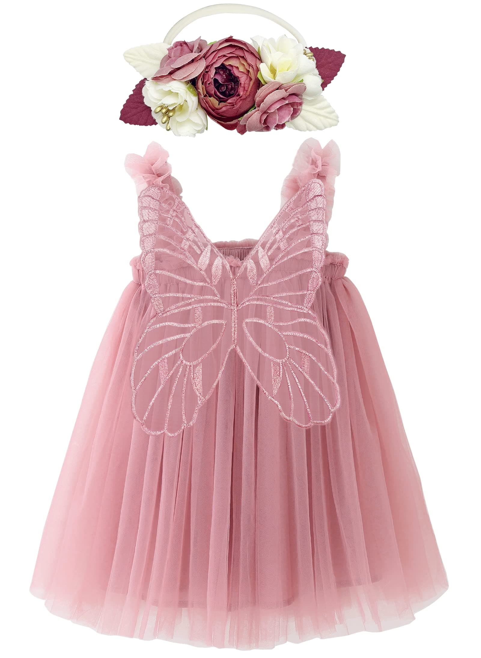 BGFKS Layered Butterfly Tulle Tutu Dress for Baby Girls,Toddler Girl Princess Dress with Flower Headband