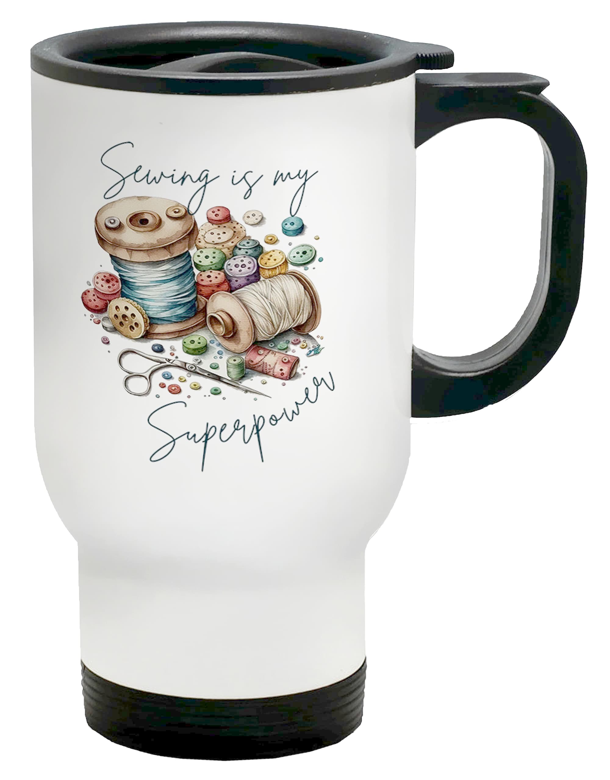Shopagift Sewing is My Superpower Travel Mug Tailor Quilter Funny Gift Stainless Steel 14oz Cup