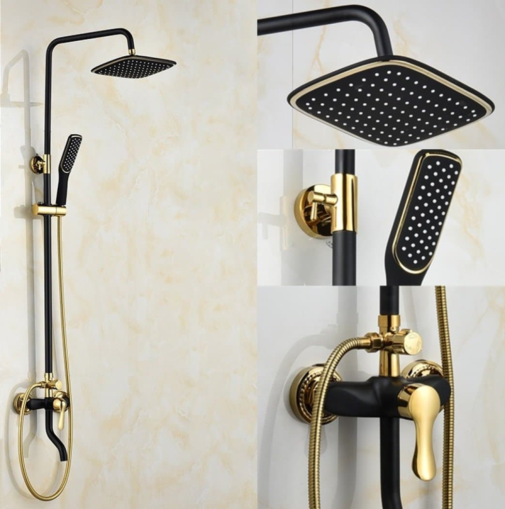 LD&P Premium Rain Shower Head High Pressure Full Body Cover Shower Systems, Adjustable Rainfall Showerhead, Stainless Steel 304 black gold Baking paint Finish, Silicone Nozzles