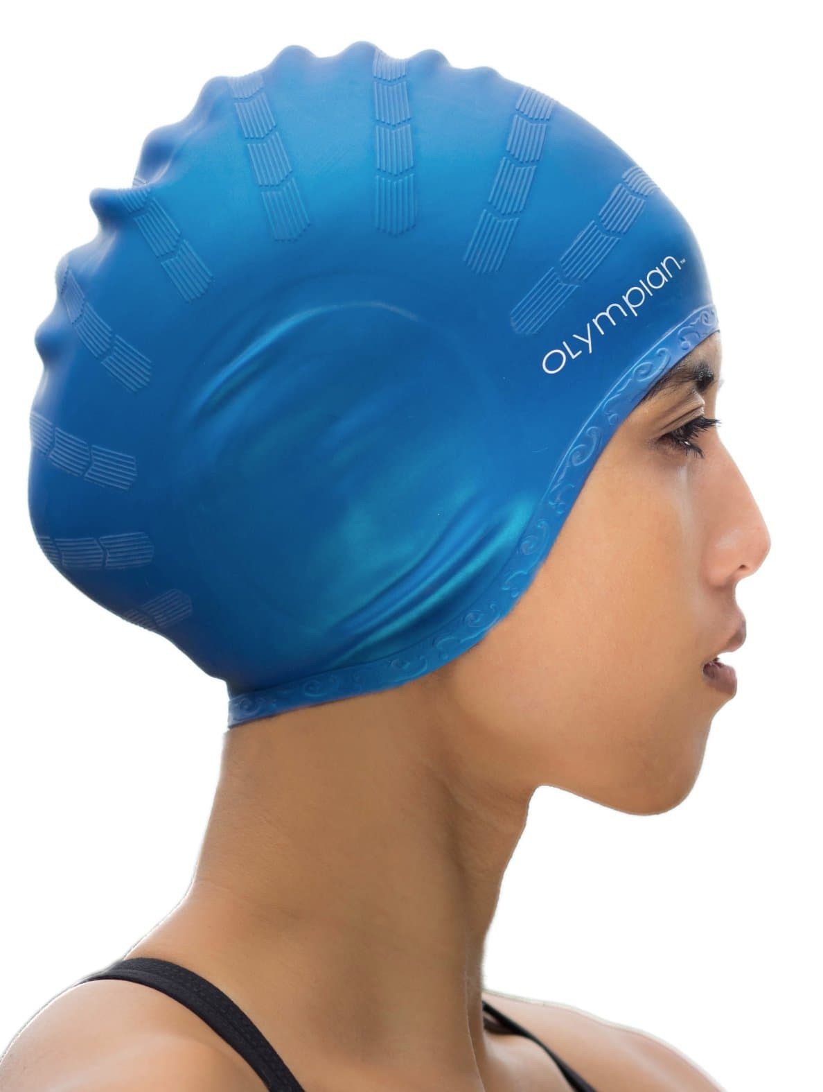 Olympian Swim Caps for Women with Long Hair, One Size Fits All, Soft Silicone, (Blue)