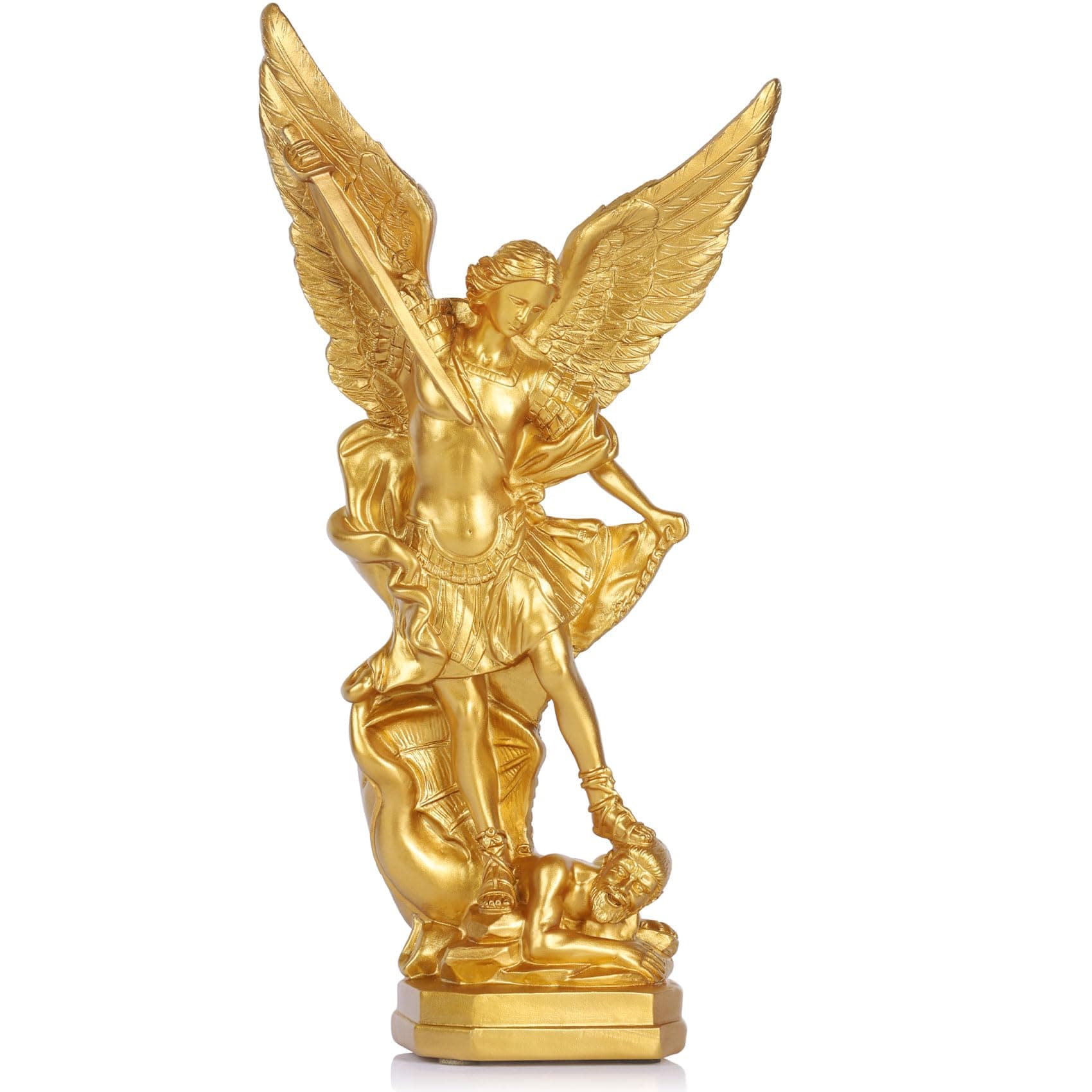 QIANLING San Miguel Arcangel Resin Statue Religious Archangel Michael The Archangel Victory Over Satan 12.5" Suitable for Collection or Decoration