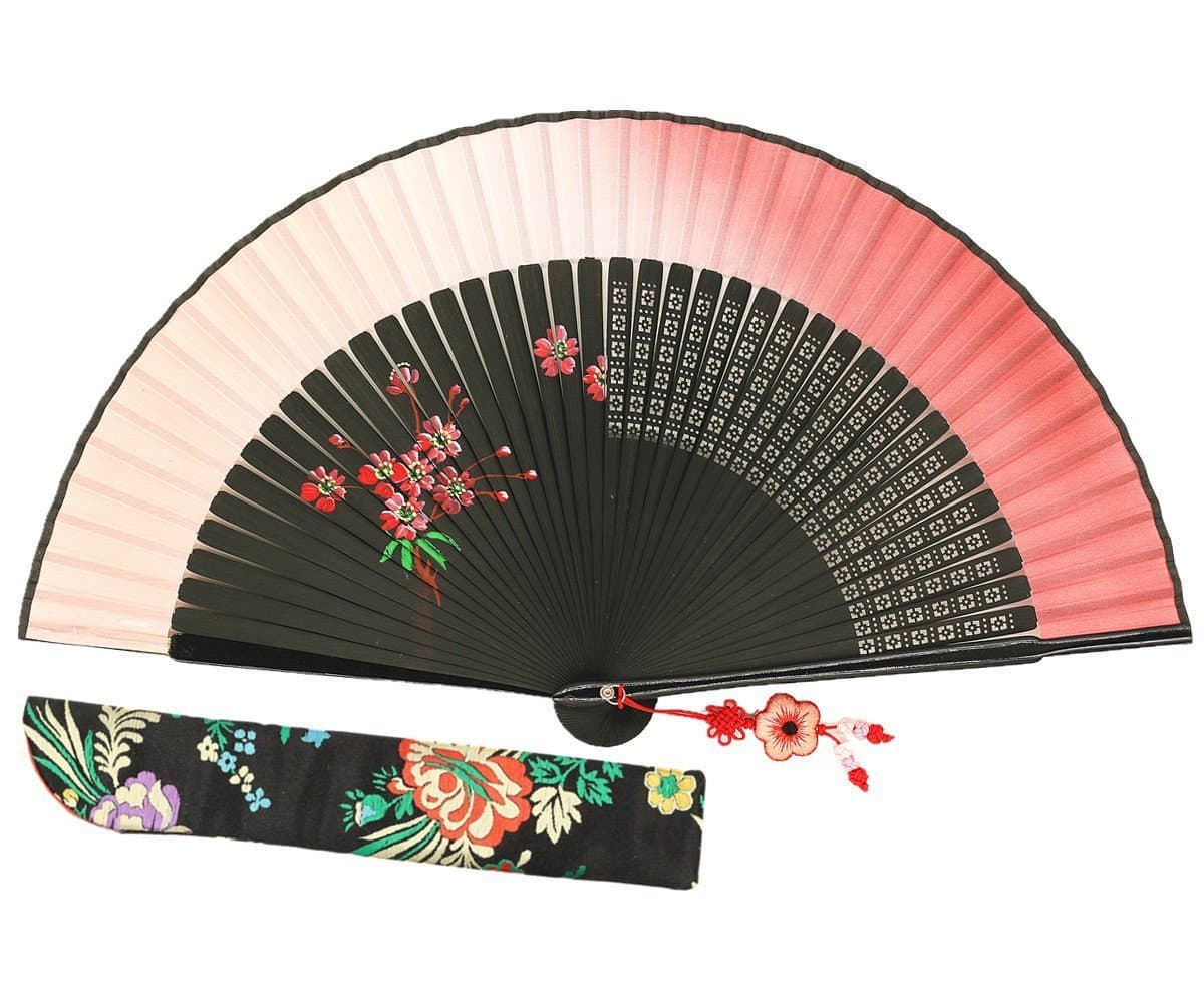 Wise Bird Chinese Fan Japanese Folding Hand Fan, Vintage Retro Style Fan 8" Bamboo/Wood/Sandalwood Fan, Silk Fan Purse Fan, Wedding Favors, Home Decor Fan with Sleeve/Embroidery Tassel - F546