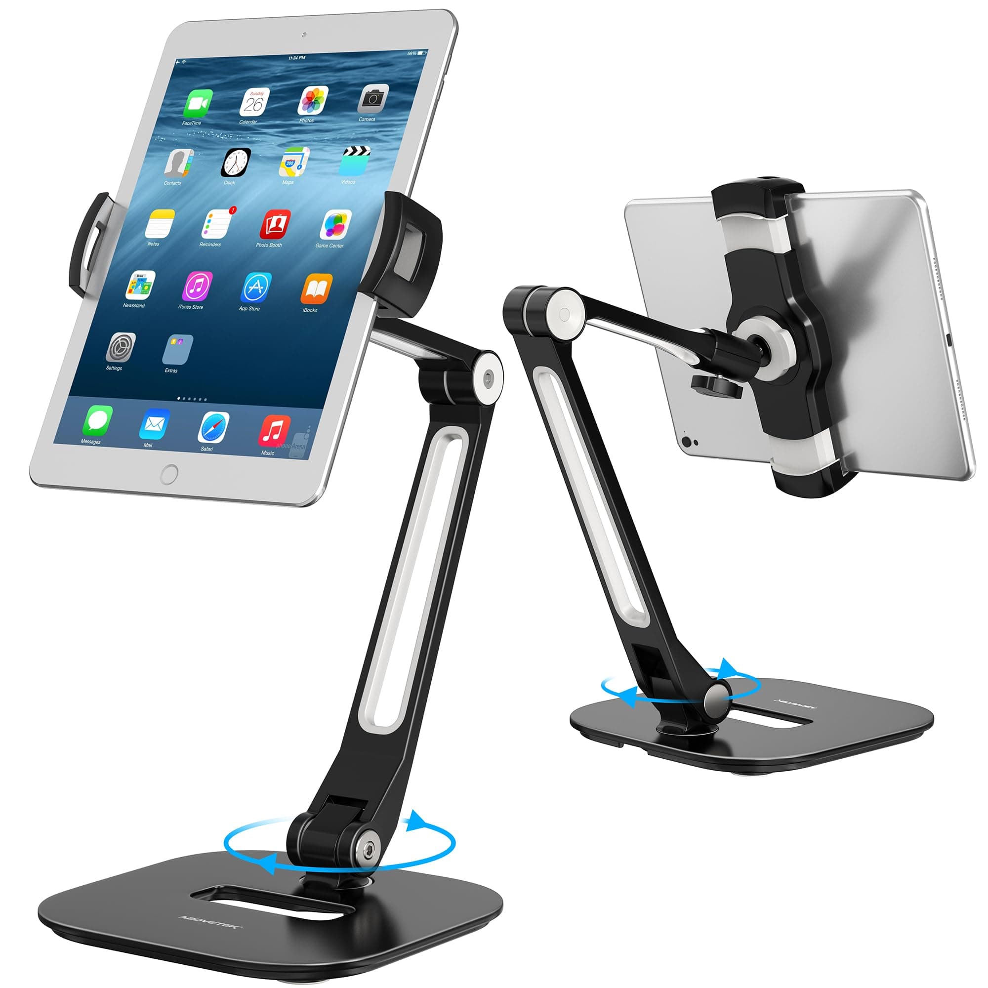 Tablet Stand, Multi-Angle Adjustable iPad Stand Holder, 360° Swivel Tablets Stand Aluminum Desk Mount Fits 4”-11"(Diagonal) iPad/mini/Air/Pro for Business Kiosk Office – Black