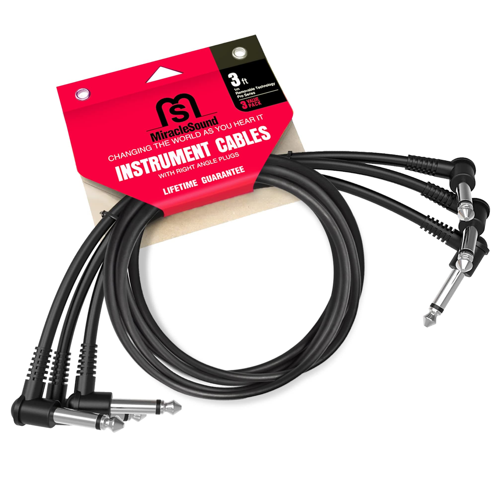 - Miracle Sound Guitar Cable 3 Feet for Pedalboard Effects with Right Angle Plug Ideal Electric Guitar and Bass Livewire Guitar Patch Cable 3-Pack