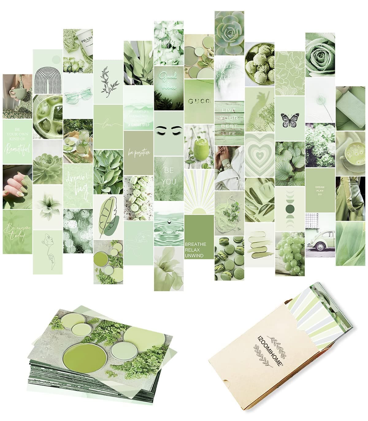 Sage Green Wall Collage Kit Aesthetic Pictures, Aesthetic Room Decor, Bedroom Decor for Teen Girls, Wall Collage Kit, Photo Wall, Aesthetic Posters, Collage Kit, Green Wall Decor (60 PCS, 4x6 inch)