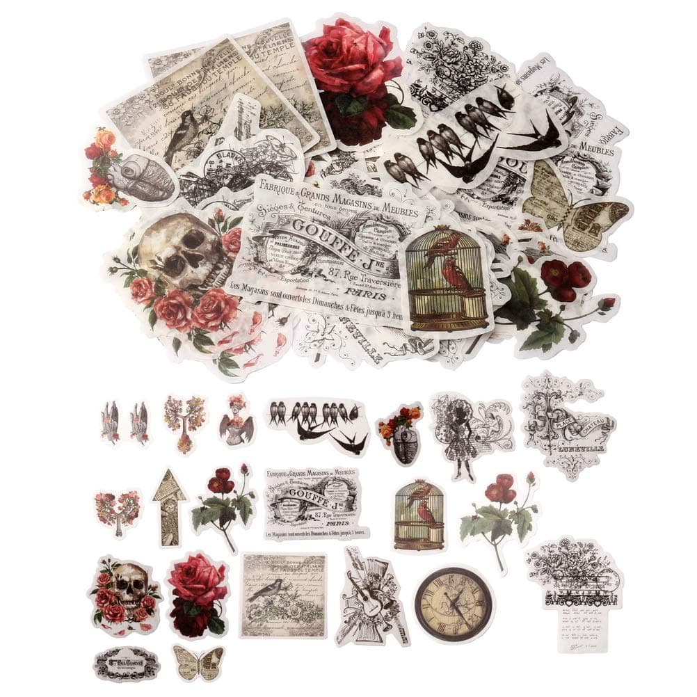 nuoshen 60 Pcs Vintage Ephemera Pack, Self-Adhesive Floral Style Paper Stickers for Card Stock Scrapbook Letters Notebook Card Making DIY (Vintage Stickers)