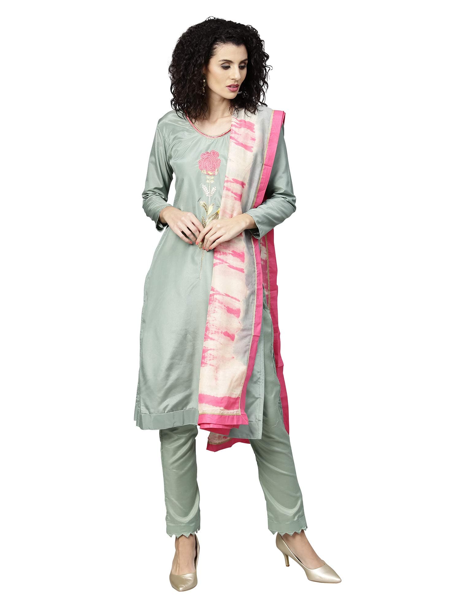 AKHILAMWomens Masline Silk Dress Material(Salwar Suit Sets For Women Readymade N36_Green_Free Size)