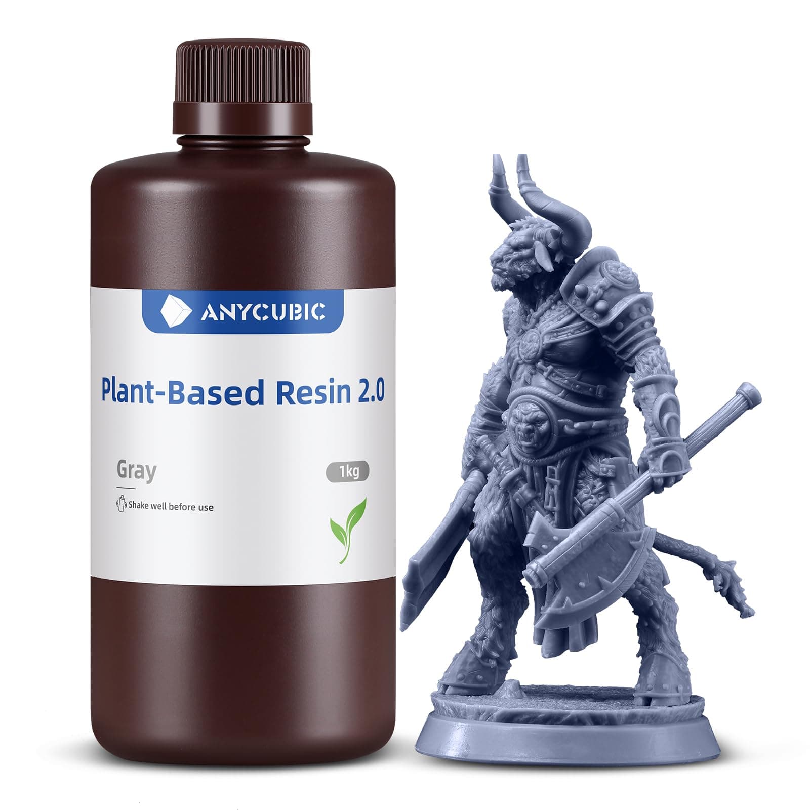 ANYCUBIC 3D Printer Resin, 405nm UV Plant-Based Rapid Resin, Low Odor, Photopolymer Resin for LCD 3D Printing, 2.2 lbs (1 kg) Grey