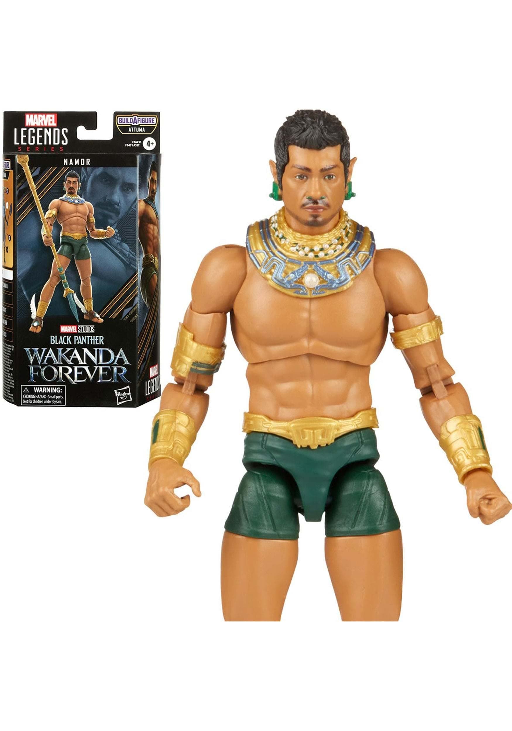 Legends Series Black Panther Wakanda Forever Namor 6-inch MCU Action Figure Toy, 3 Accessories, 1 Build-A-Figure Part