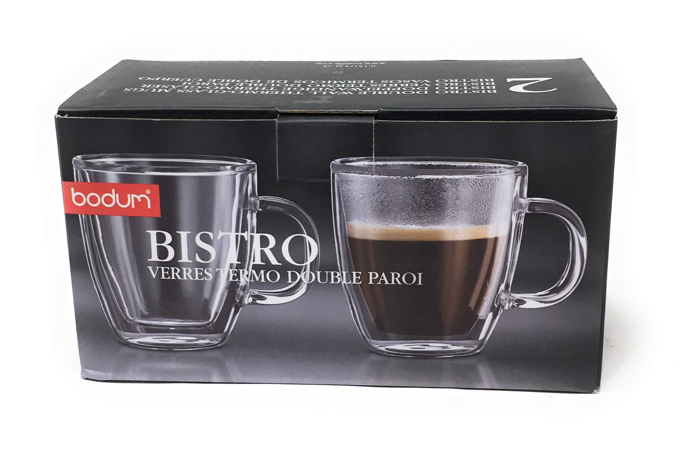 Bodum 5oz Bistro Double Wall Espresso Mug, High-Heat Borosilicate Glass, Set of 2, Clear