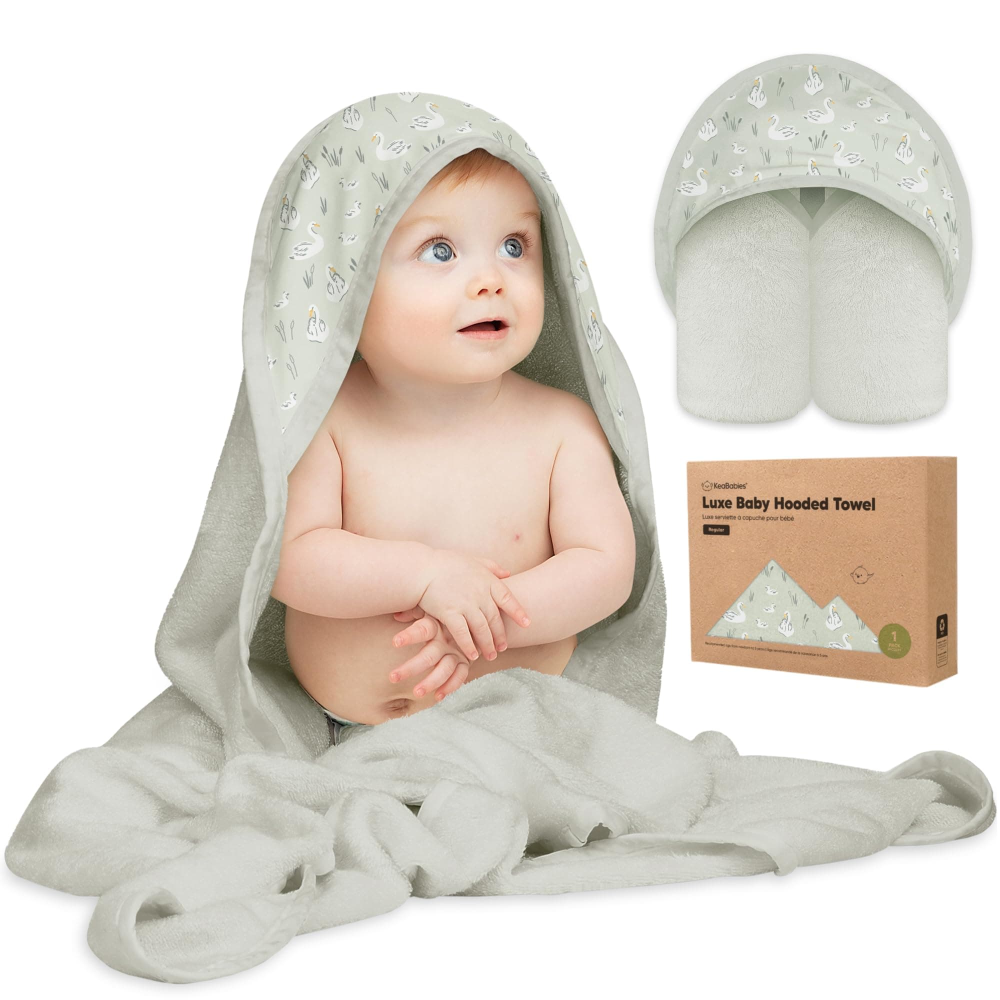 KeaBabies Hooded Baby Towel for Newborn - Viscose Derived from Bamboo Large Baby Bath Towels with Hood for Boys, Girls, Toddler, Extra Absorbent & Soft Newborn Bath Essentials (Serenity, Regular)