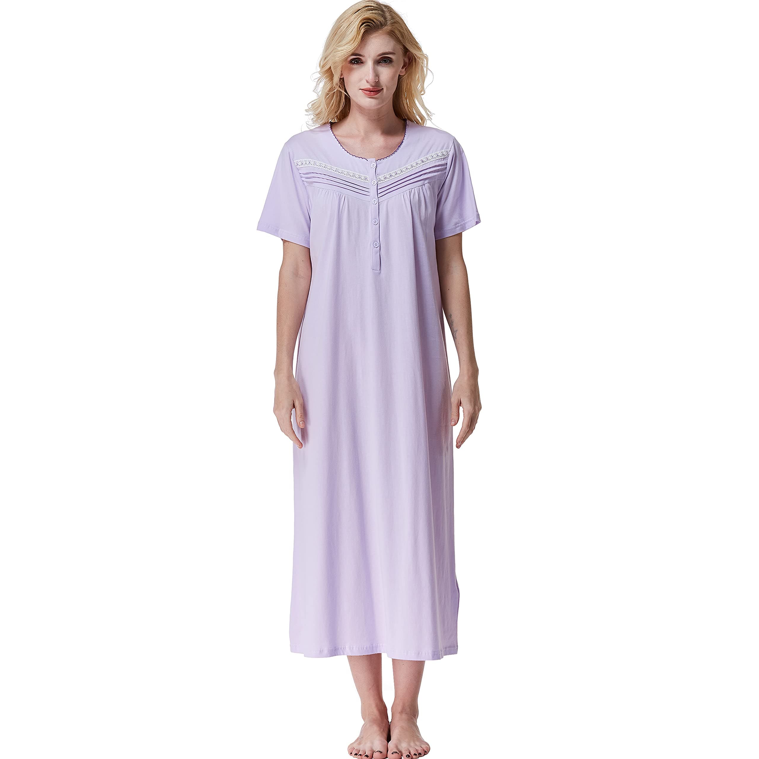 Keyocean Women Nightgowns, Soft 100% Cotton Short Sleeves Comfy Ladies Nightdress