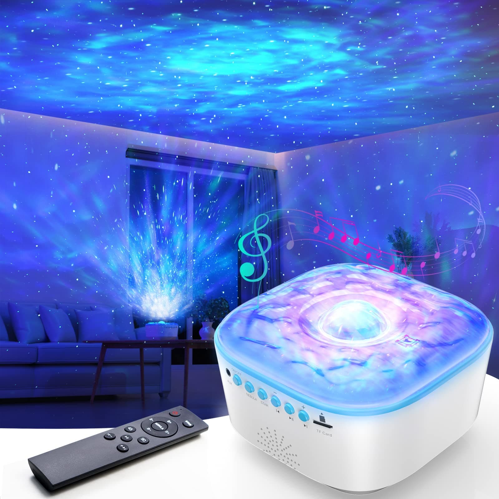 – Galaxy Projector, Star Projector Night Light with Remote Control/Timer Function/Built-in Music, LED Projector Light with 8 Lighting Modes for Kids Adults Bedroom/Party/Gift (White)