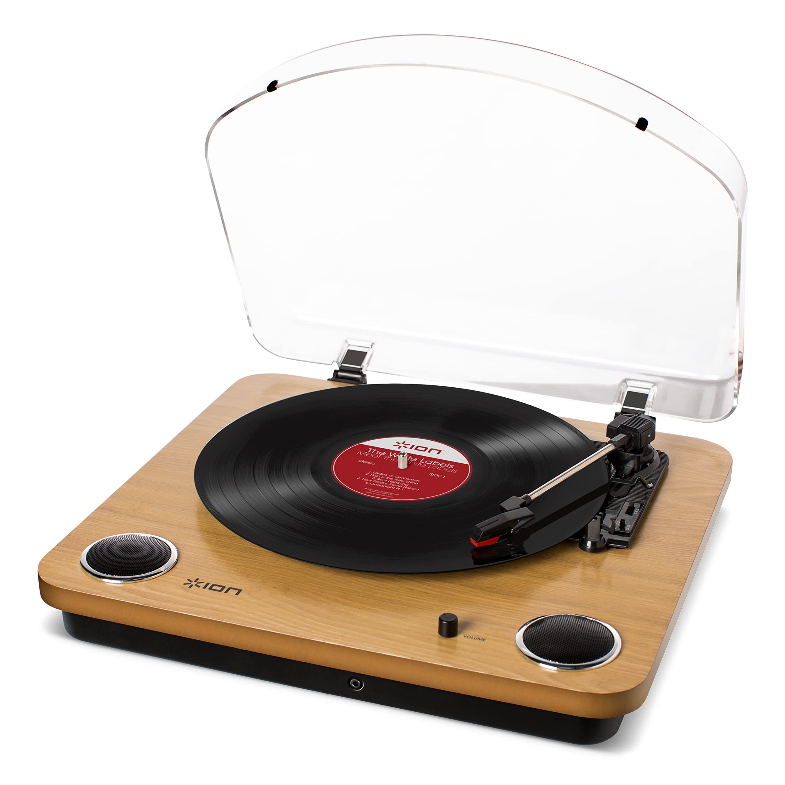 ION Audio Max LP – Vinyl Record Player/Turntable with Built in Speakers, USB Output for Conversion and Three Playback Speeds – Natural Wood Finish