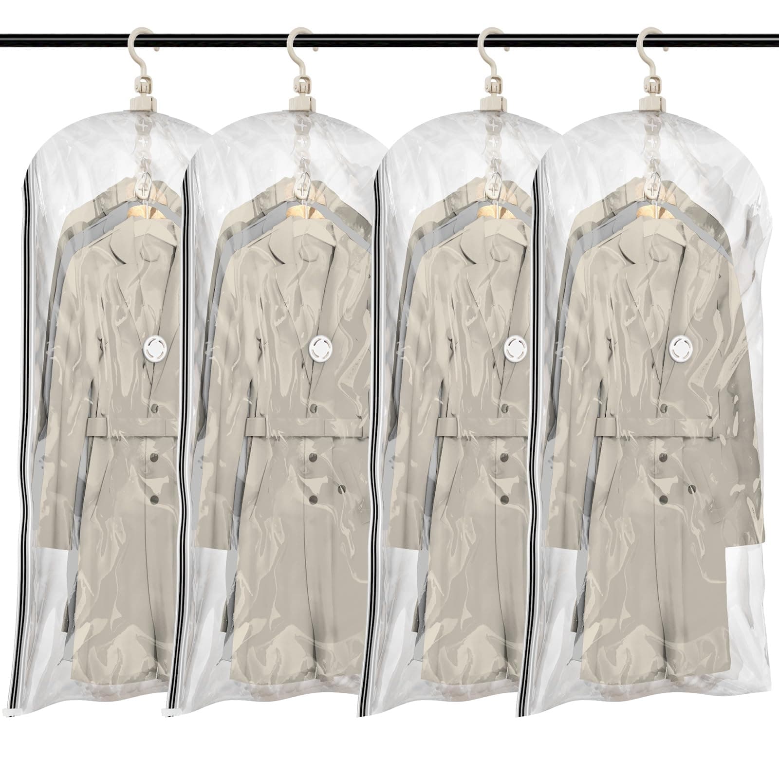 TAILI Hanging Vacuum Sealer Storage Space Saver Bags for Clothes, Suits, Coats or Jackets, 4 Pack Jumbo 53x27.6 Inches, Clear