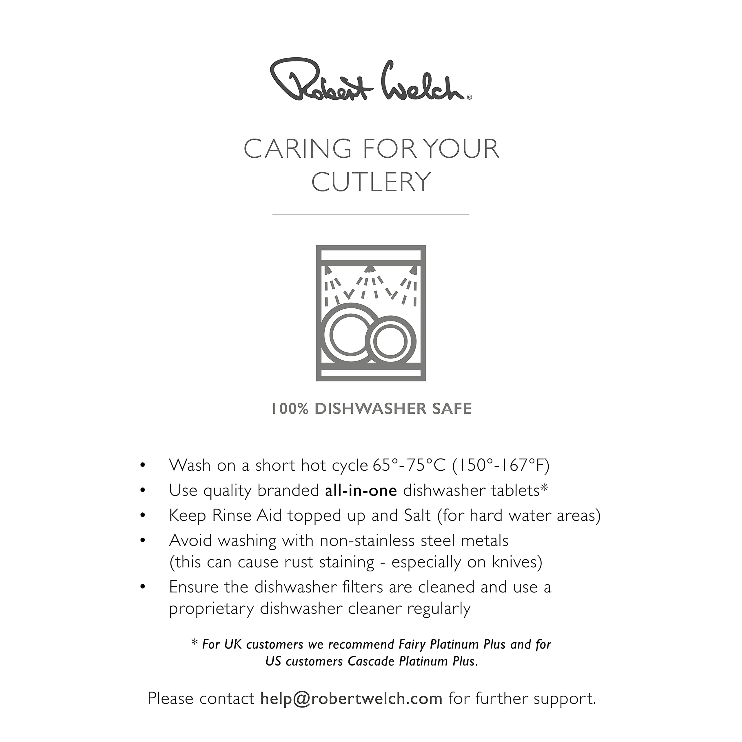 Robert Welch Radford Bright Steak Knife, Set of 4. Made from Stainless Steel. Dishwasher Safe.