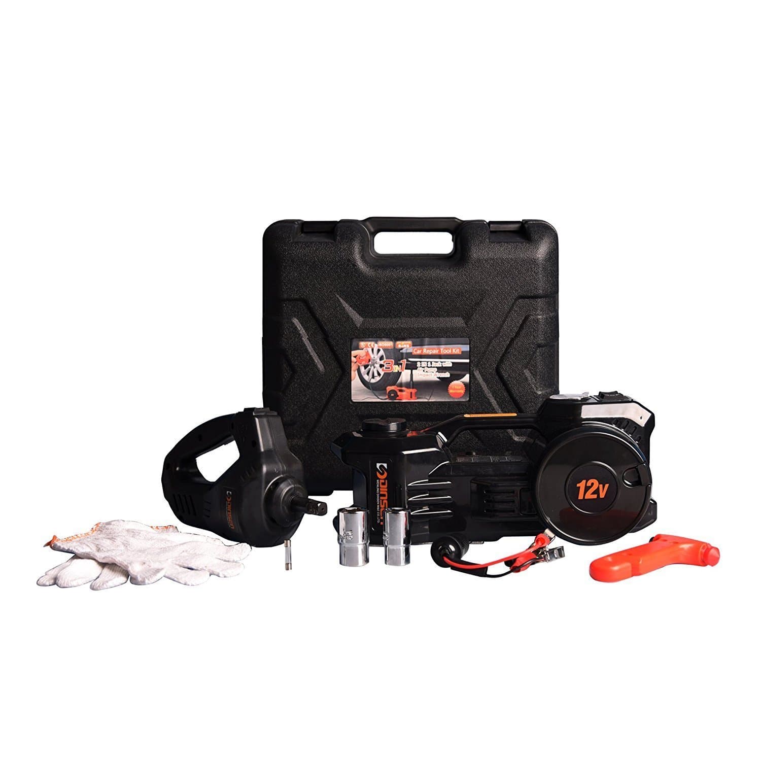 DINSEN 12V DC Electric Hydraulic Floor Jack Set For Car (Black)