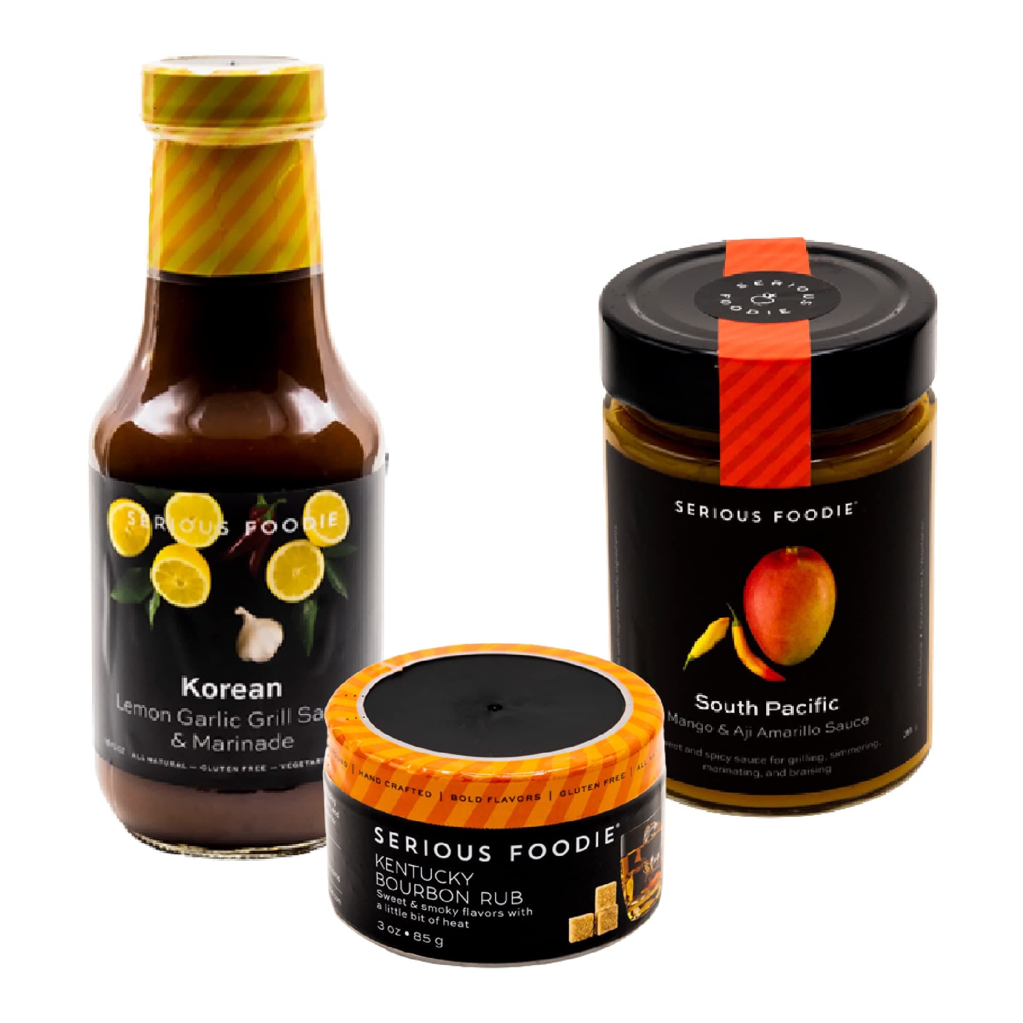 Serious Foodie East Meets West Gluten Free Grilling - 2 Bold Sauces 1 Spice Blend All Natural Vegan Umami Rich and a Bit Spicy. A great gourmet gift for foodies