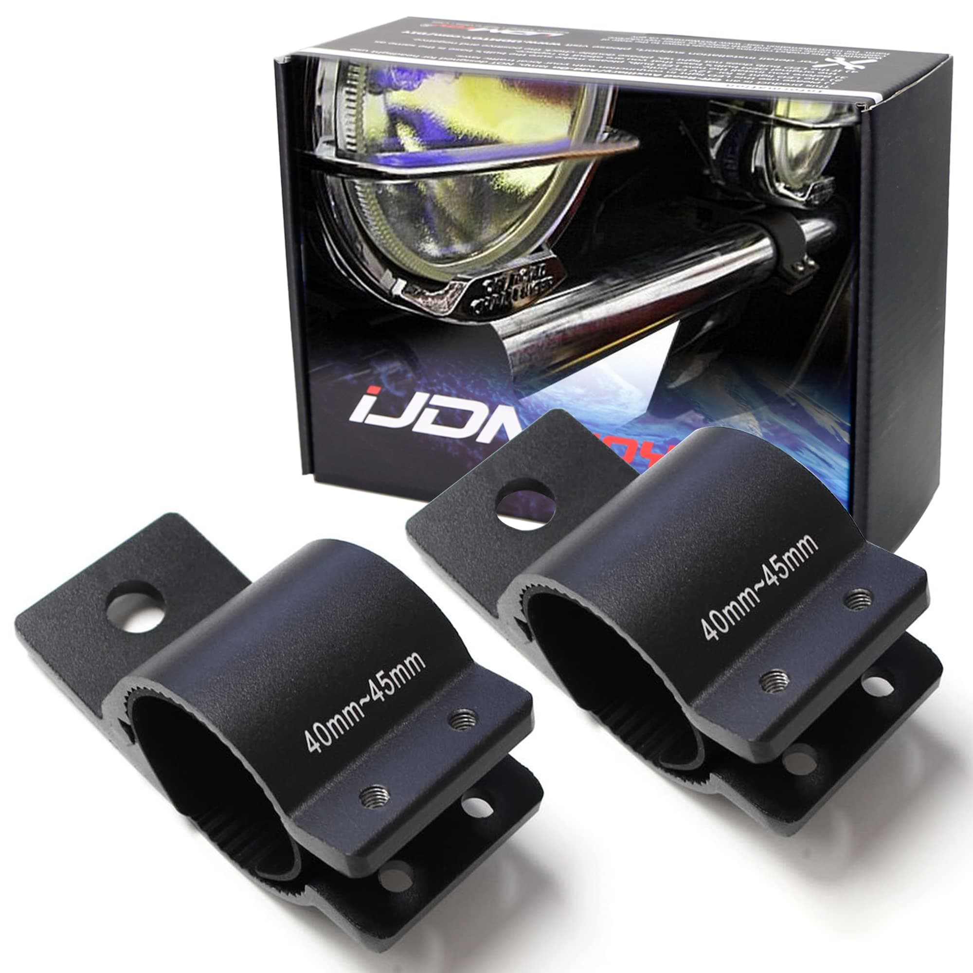 iJDMTOY 2pc 40mm-45mm 1.5-Inch Bullbar Mounting Bracket Clamps Universal Compatible with Installing LED Light Bar, Off-Road Driving Lights, LED Work Lamps