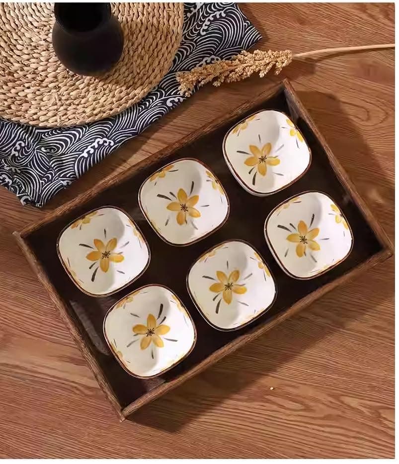 Ceramic Dining Japanese Raman Seasoning Dish, Soy Sauce Dipping Bowls Side Dishes for Snack Fruit Appetizer Dessert | Ketchup Bowls | Sauce Bowls | Chutney Bowls (Multi-Colour-M)(Set of 6)