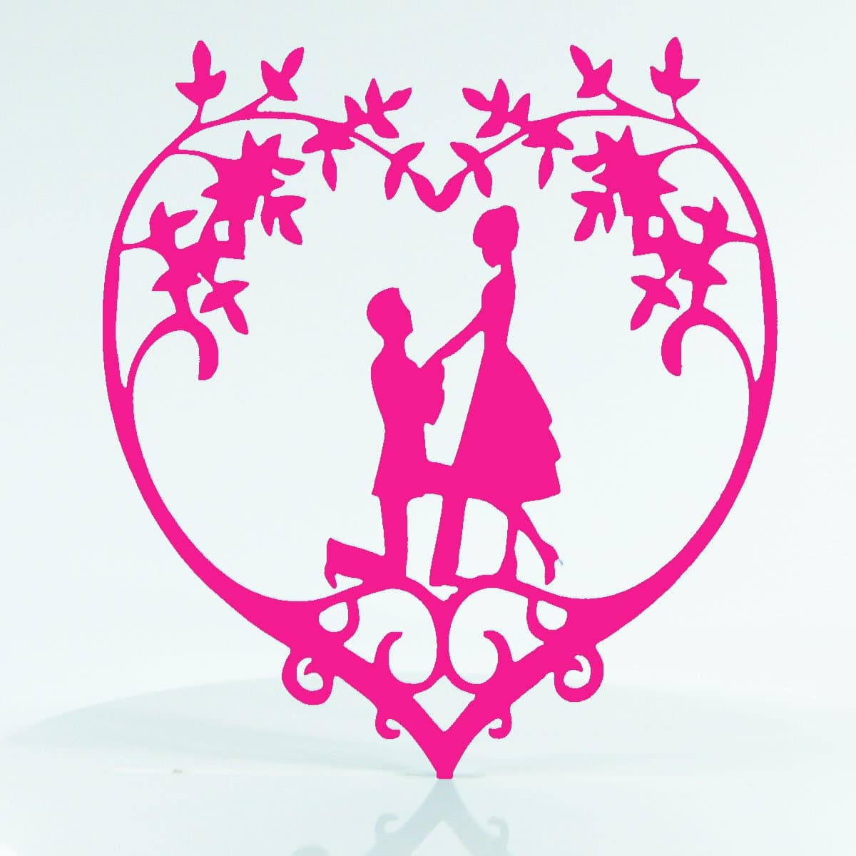 Floral Heart Proposal Wedding Engagment Cake Topper Mirror Acrylic Silhouette (Gloss Pink)