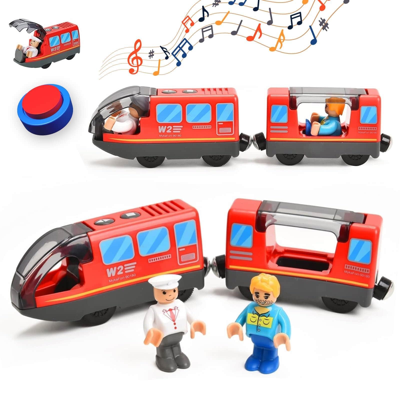 Giant bean Battery Operated Electric Locomotive Magnetic Train Set for Wooden Train Tracks, Powerful Engine Compatible with Most Brands, Christmas Toys for Kids 3+