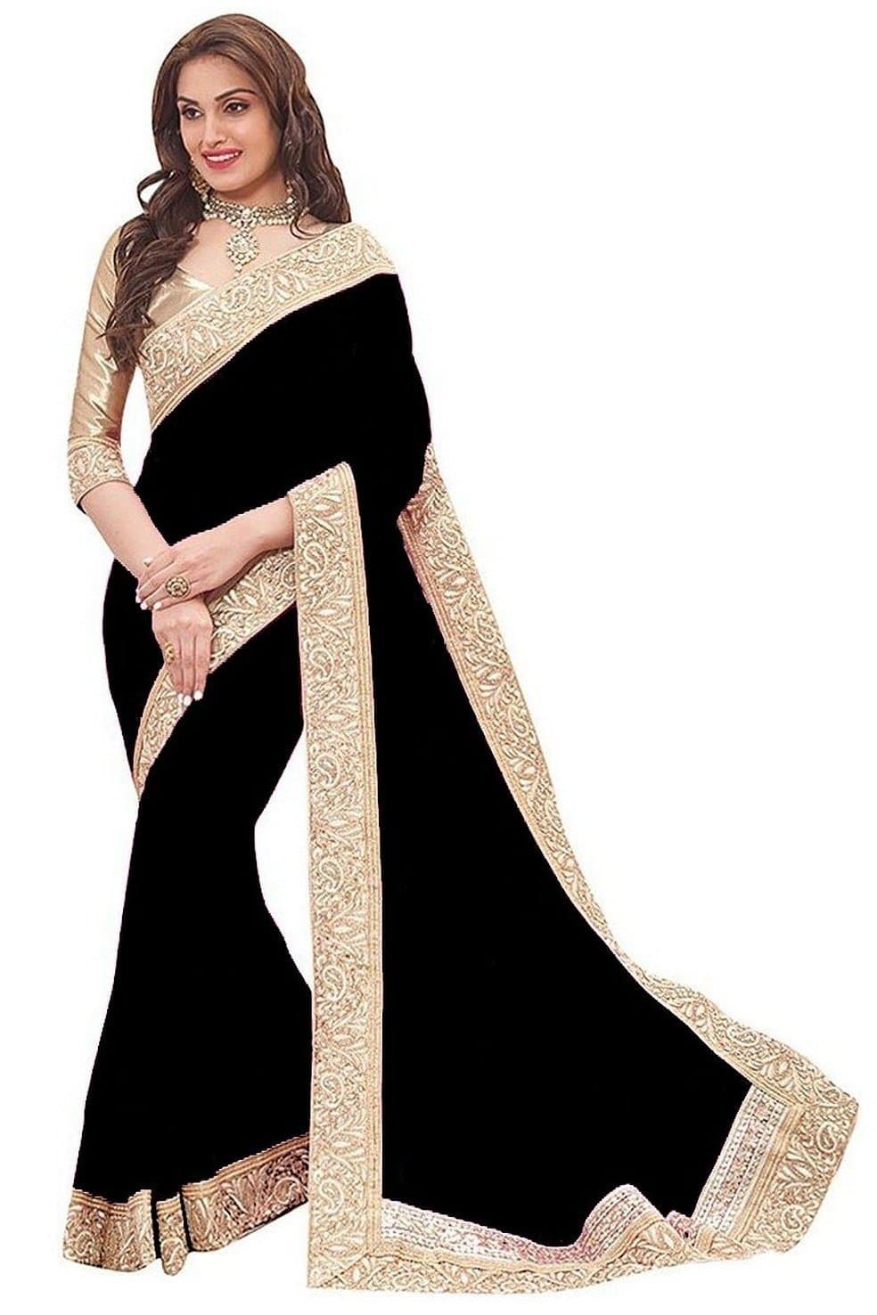 Fragrance Trendz Chiffon Saree (Priya4 Black_Black)