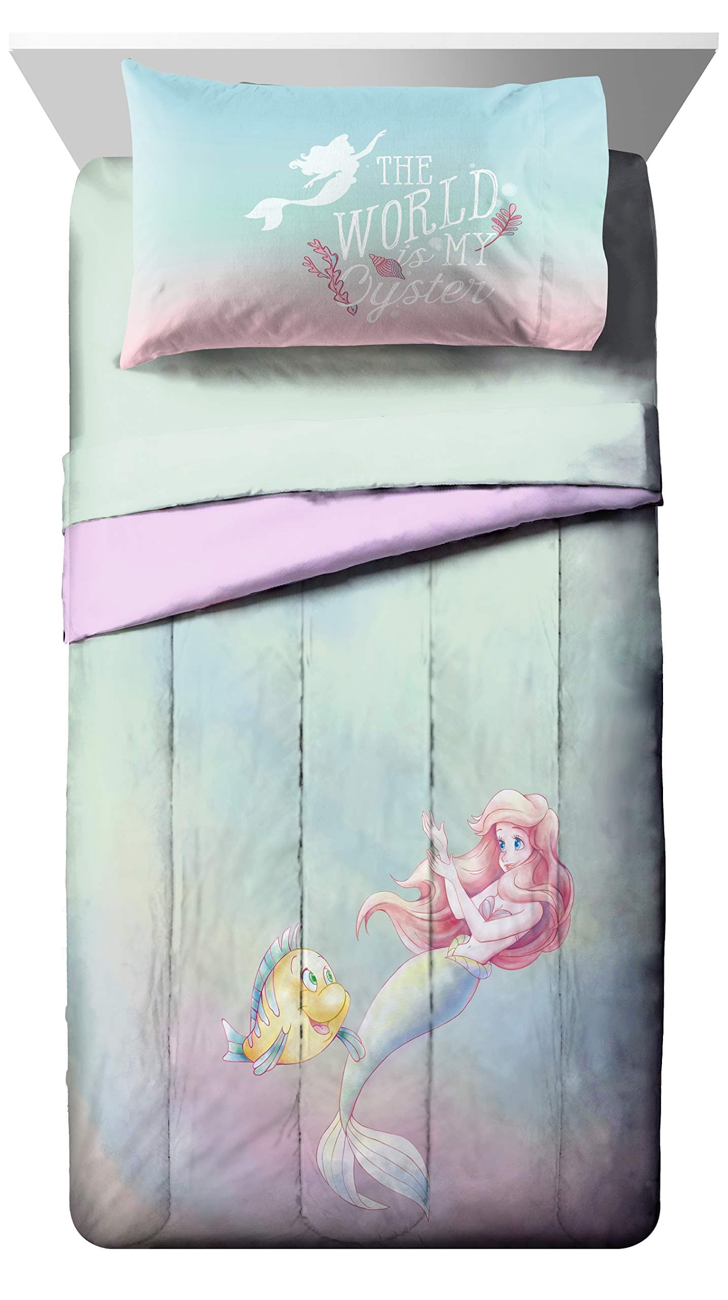 Jay Franco Disney The Little Mermaid Rainbow Full Duvet Cover & Pillowcase Set - Super Soft Kids Bedding Features Ariel - Fade Resistant Polyester Microfiber (Official Disney Product)