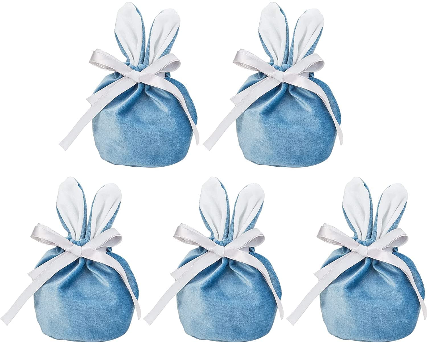 Gunwon 5 Pack Easter Candy Bags Easter Gifts Bags Easter Bunny Egg Bag Easter Egg Hunt Bunny Bags Velvet Snack Bag Party Biscuit Packaging Bag Easter Cartoon Gift Bag Cotton Rabbit Handbag（blue）