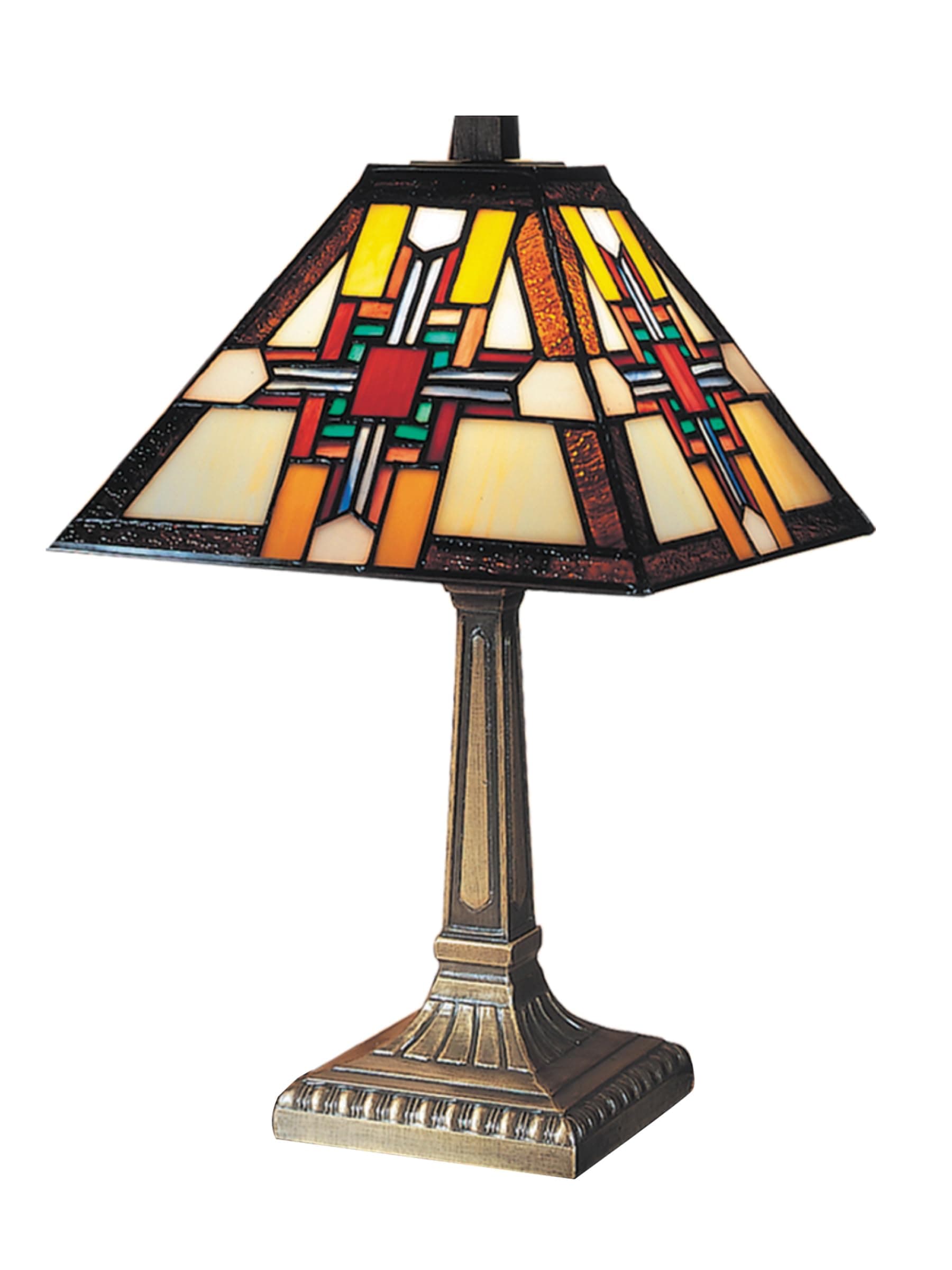7342/533 Morning Star Table Lamp, Antique Bronze and Art Glass Shade
