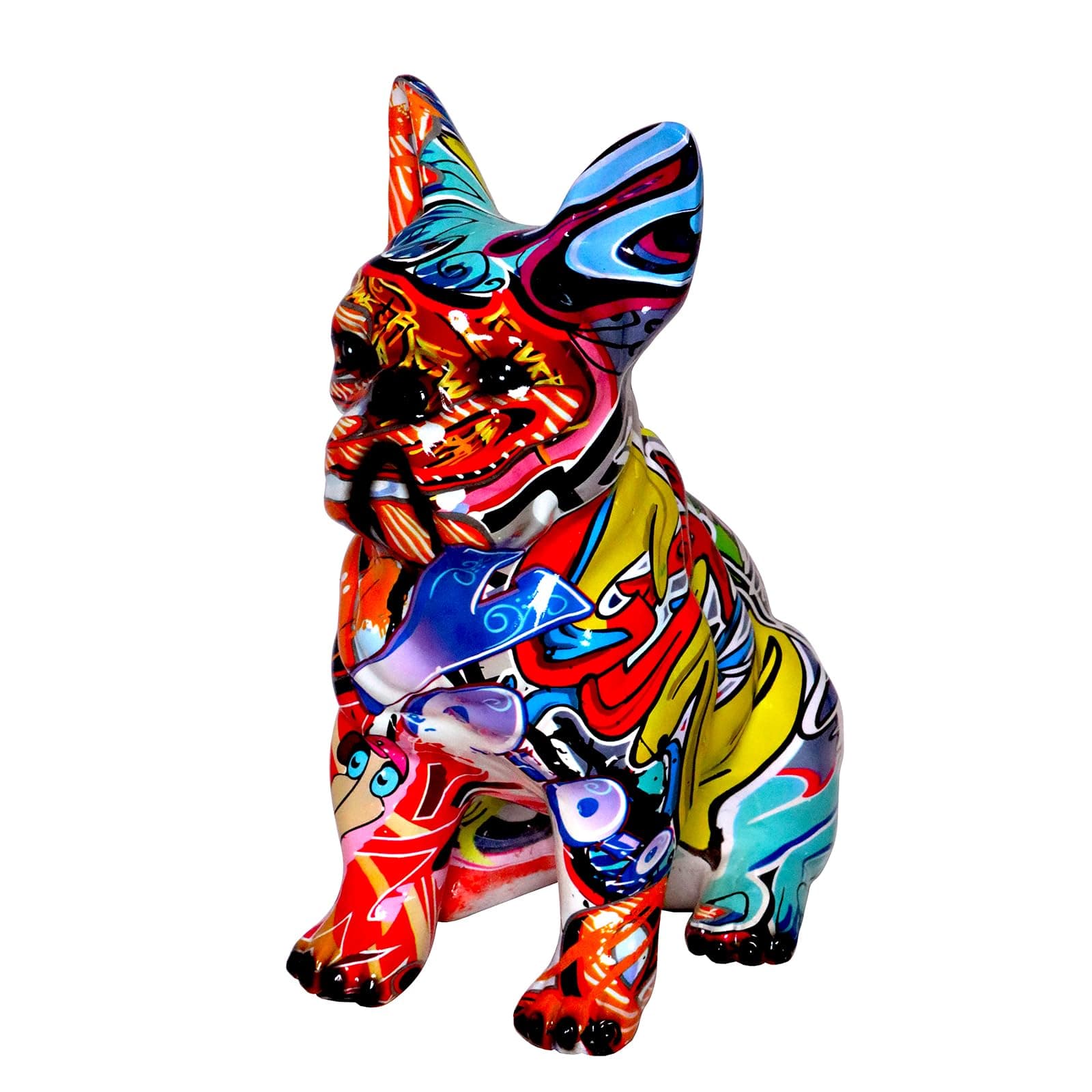 Graffiti French Bulldog Statue Sculpture Animal Dog Art Figurine Home Decoration for Living Room Bedroom Book Shelf TV Cabinet Desktop Decor Table Centerpieces Ornaments (A1)