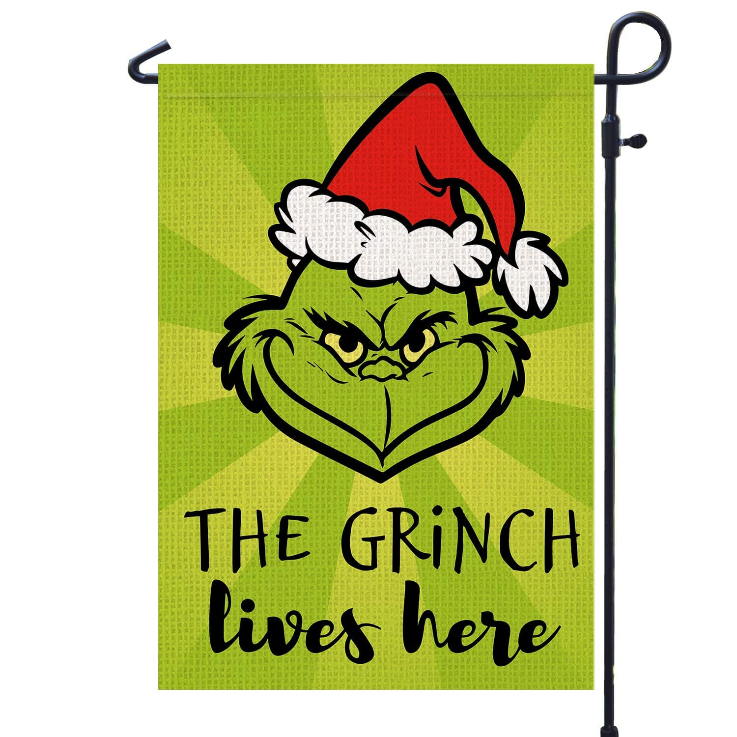 PAMBO Grinch Christmas Garden Flag 12x18 Double Sided for Outside Yard Outdoor Decoration - Grinch Lives Here Christmas Garden Decor